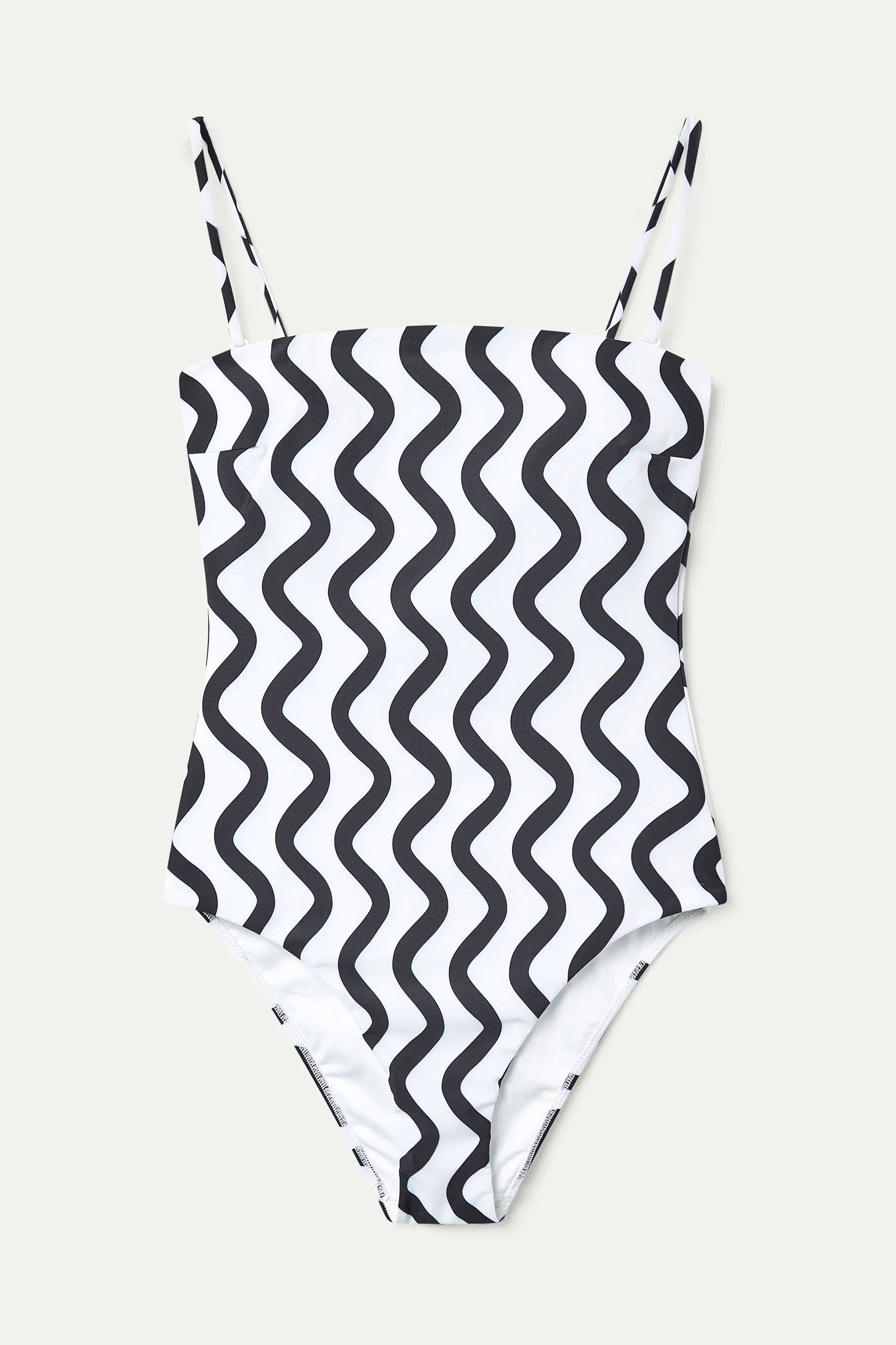 Bañador escote recto estampado Wave Black & White - Image 2