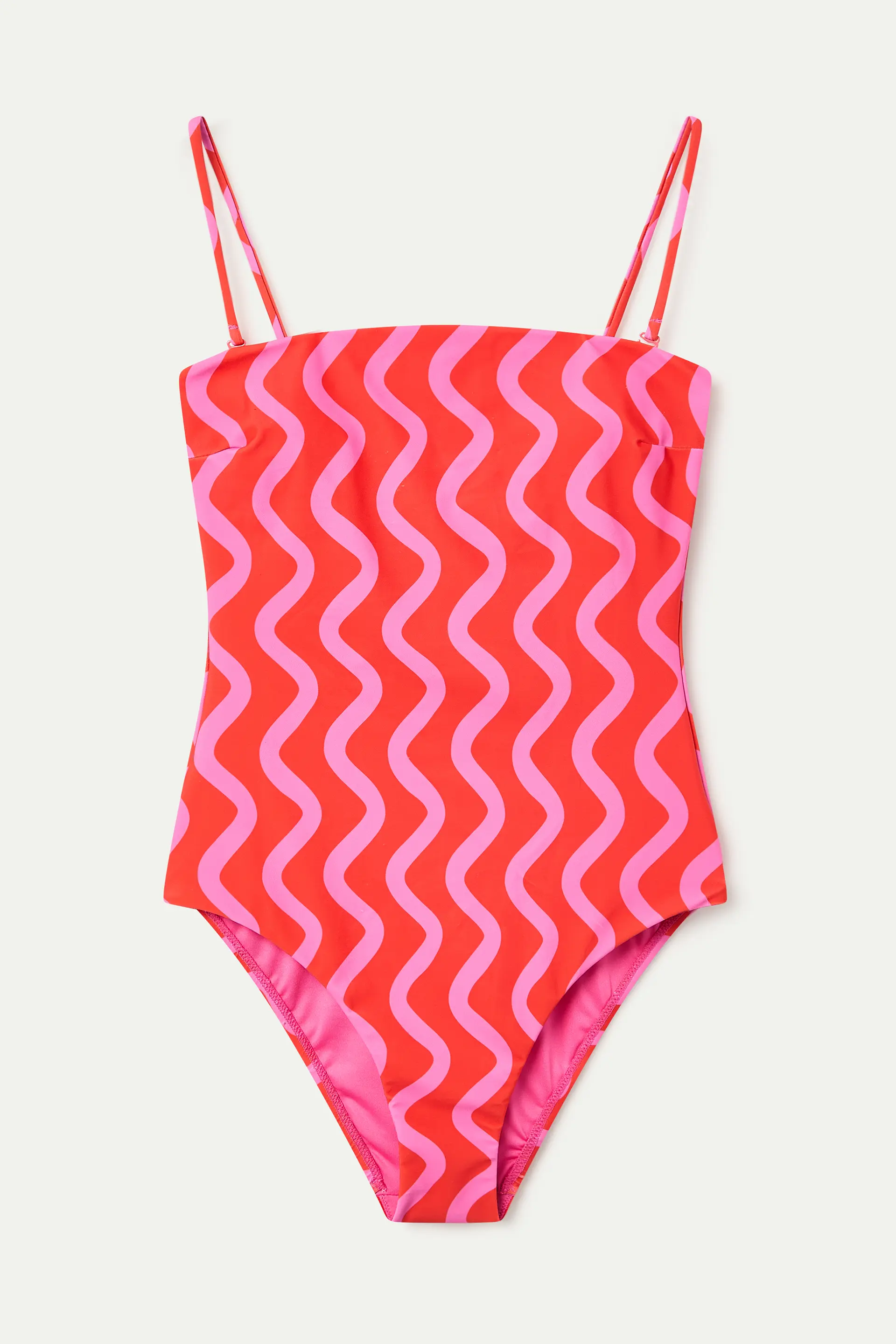 Bañador escote recto estampado Wave Red & Pink - Image 2