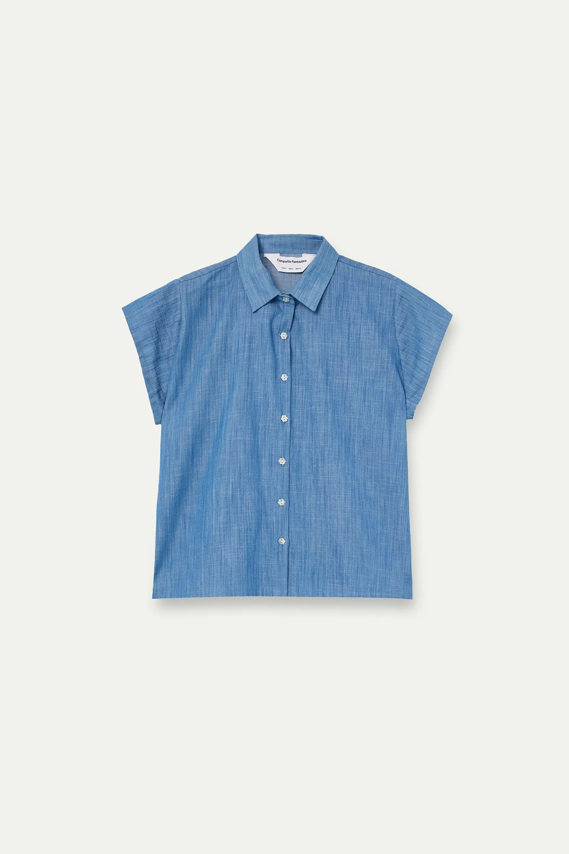 Camisa 100% algodón chambray azul claro manga corta - Image 2