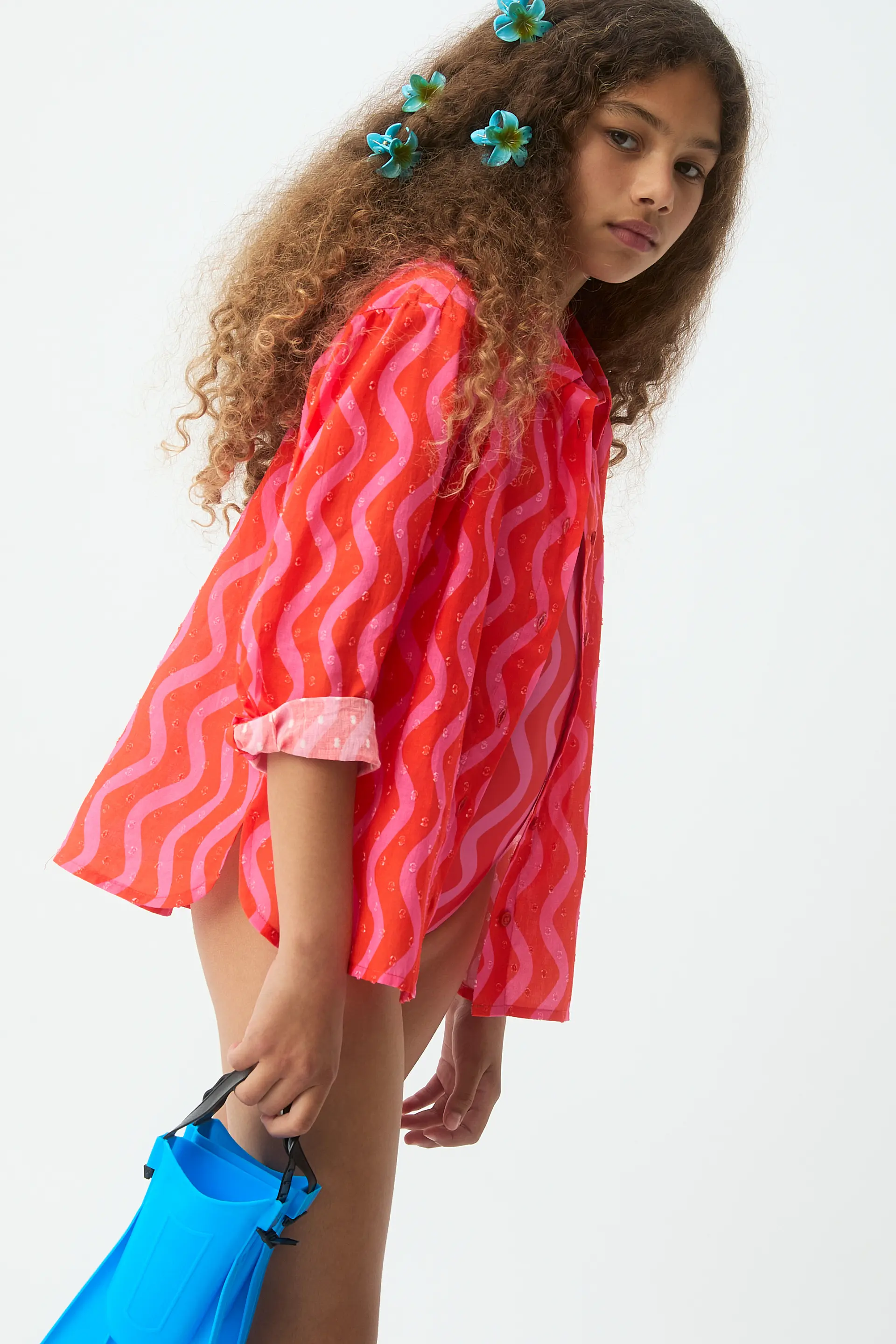 Camisa de niña con estampado Wave Red & Pink - Image 4