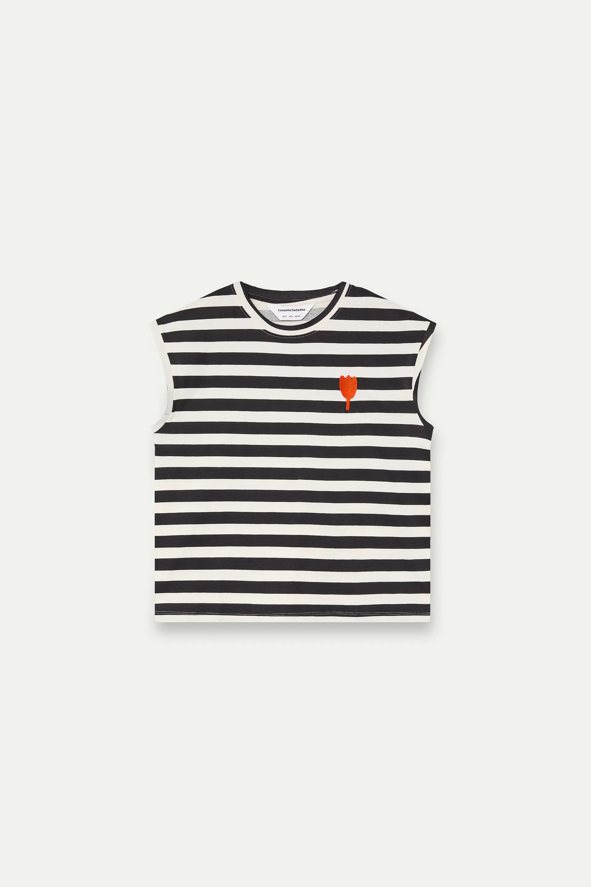 Camiseta con estampado de rayas negras con bordado de tulipán - Image 2