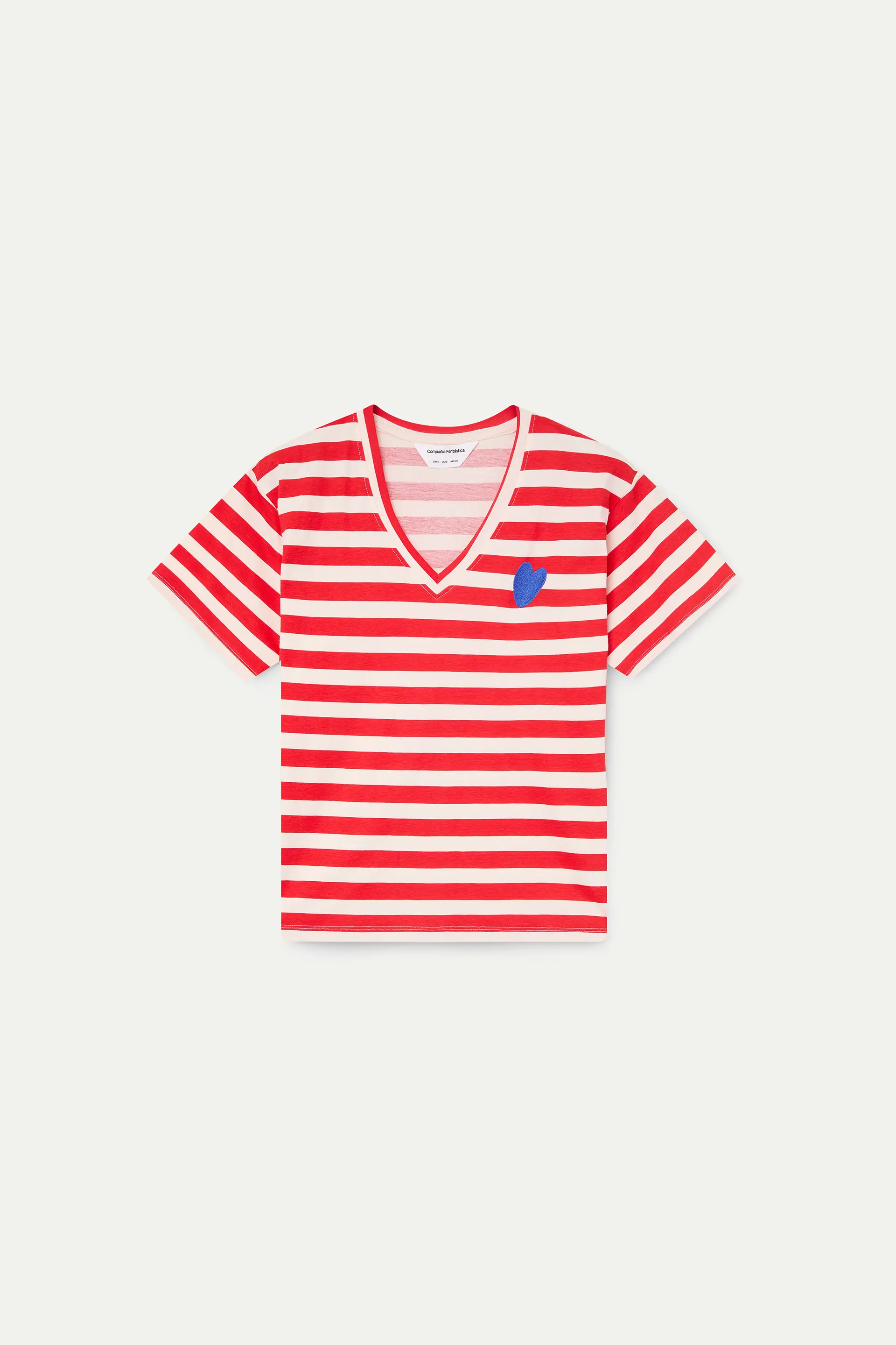 Camiseta con estampado de rayas rojas con bordado de corazón - Image 2