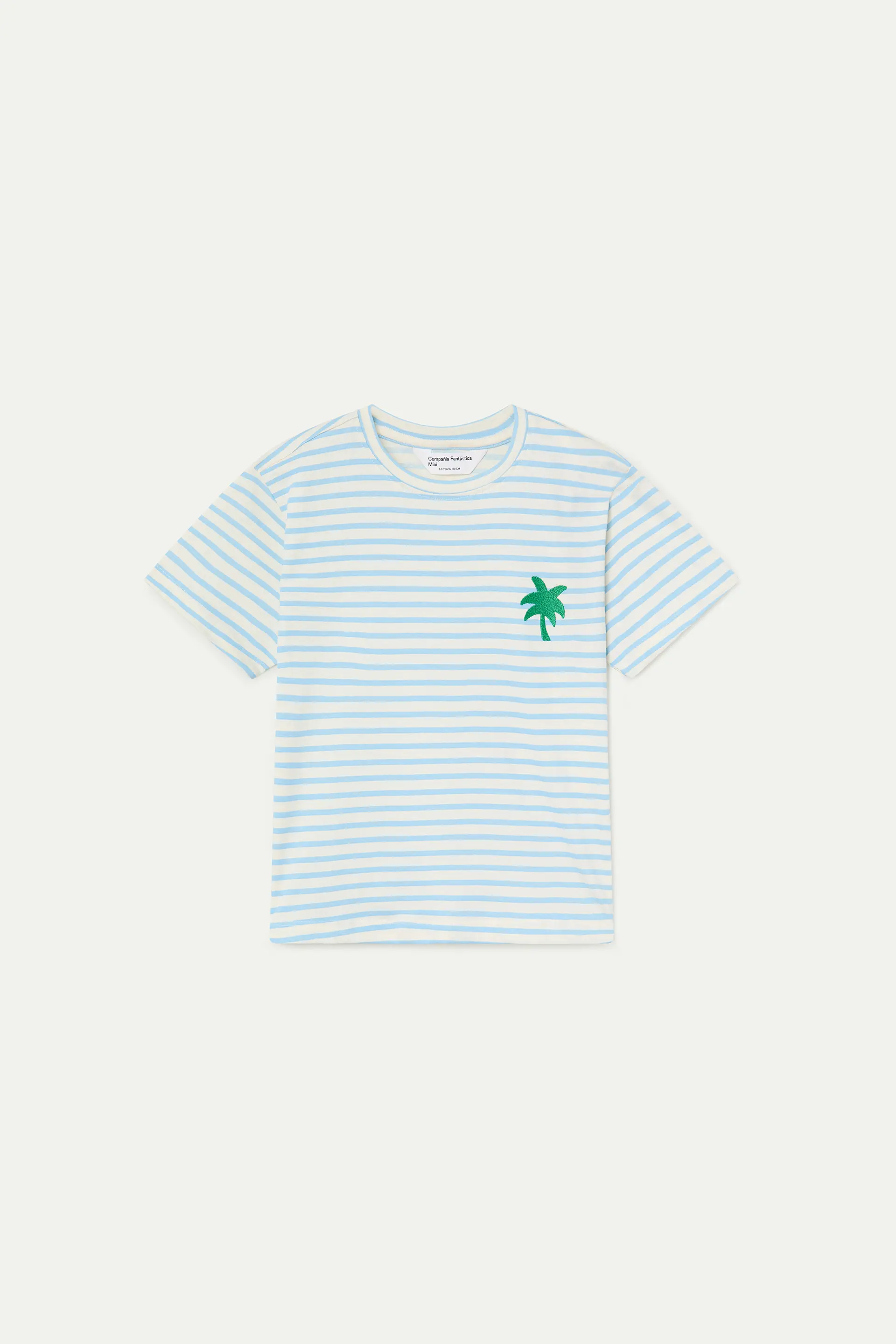 Camiseta de niña 100% algodón con estampado de rayas blanco y azul - Image 2