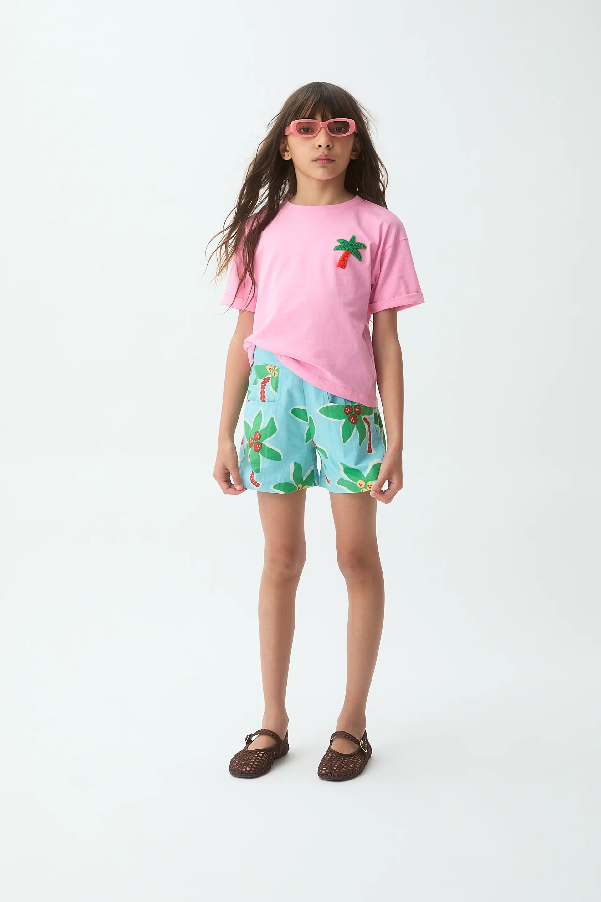 Camiseta de niña 100% algodón con parche de palmera