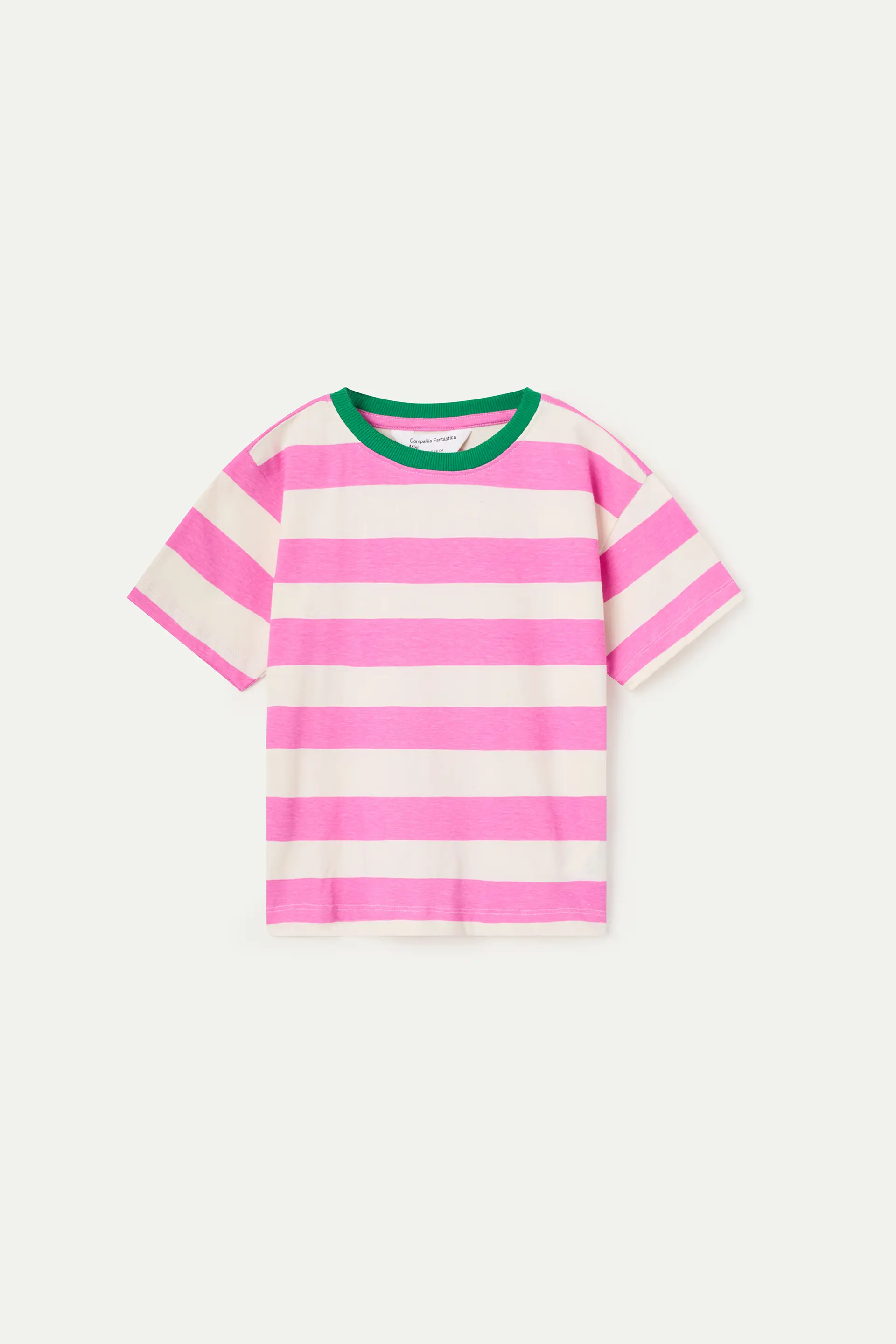 Camiseta de niña con estampado de rayas rosa y blanca - Image 2