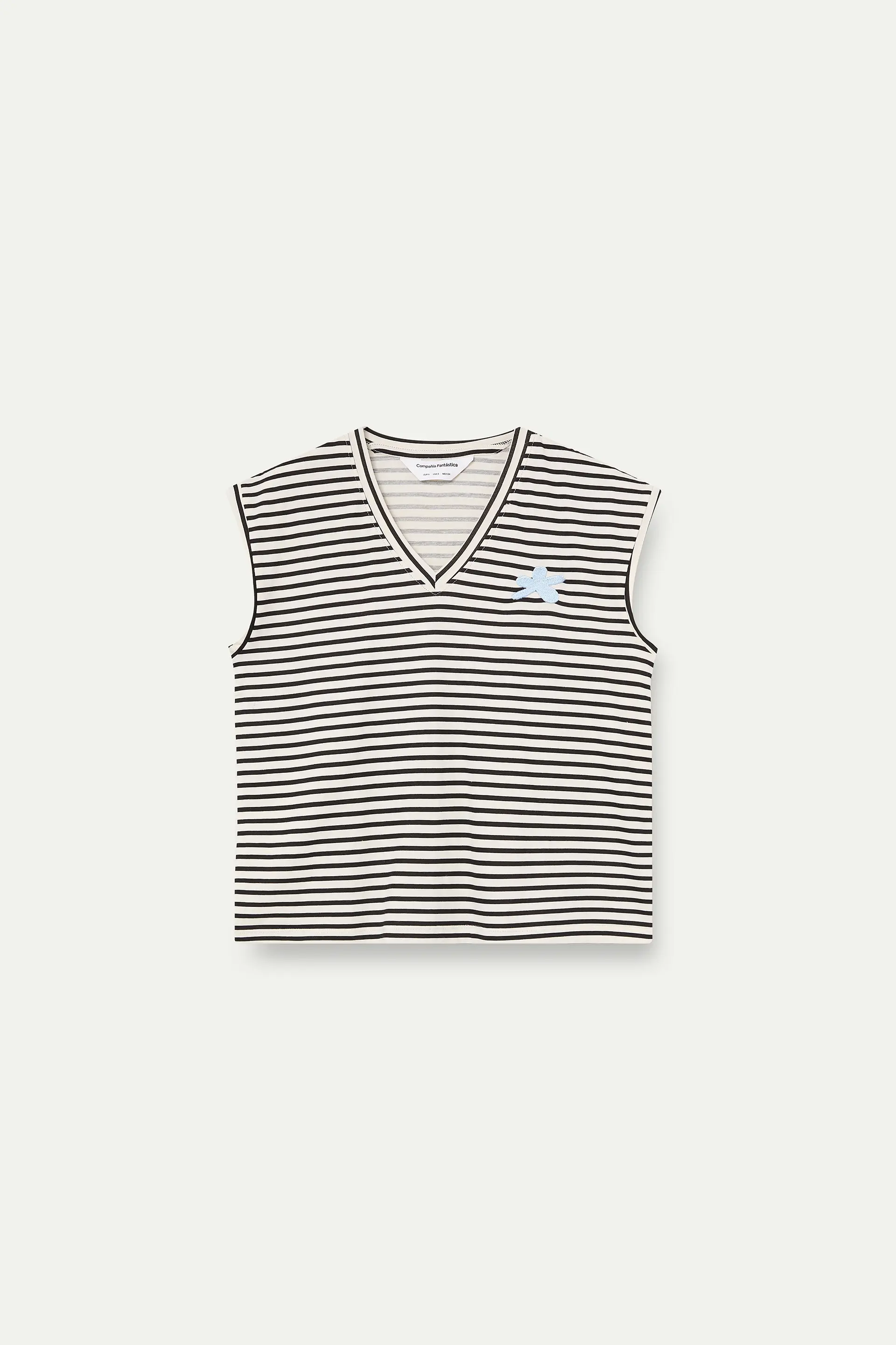 Camiseta sin mangas con estampado de rayas blanco y negro - Image 2