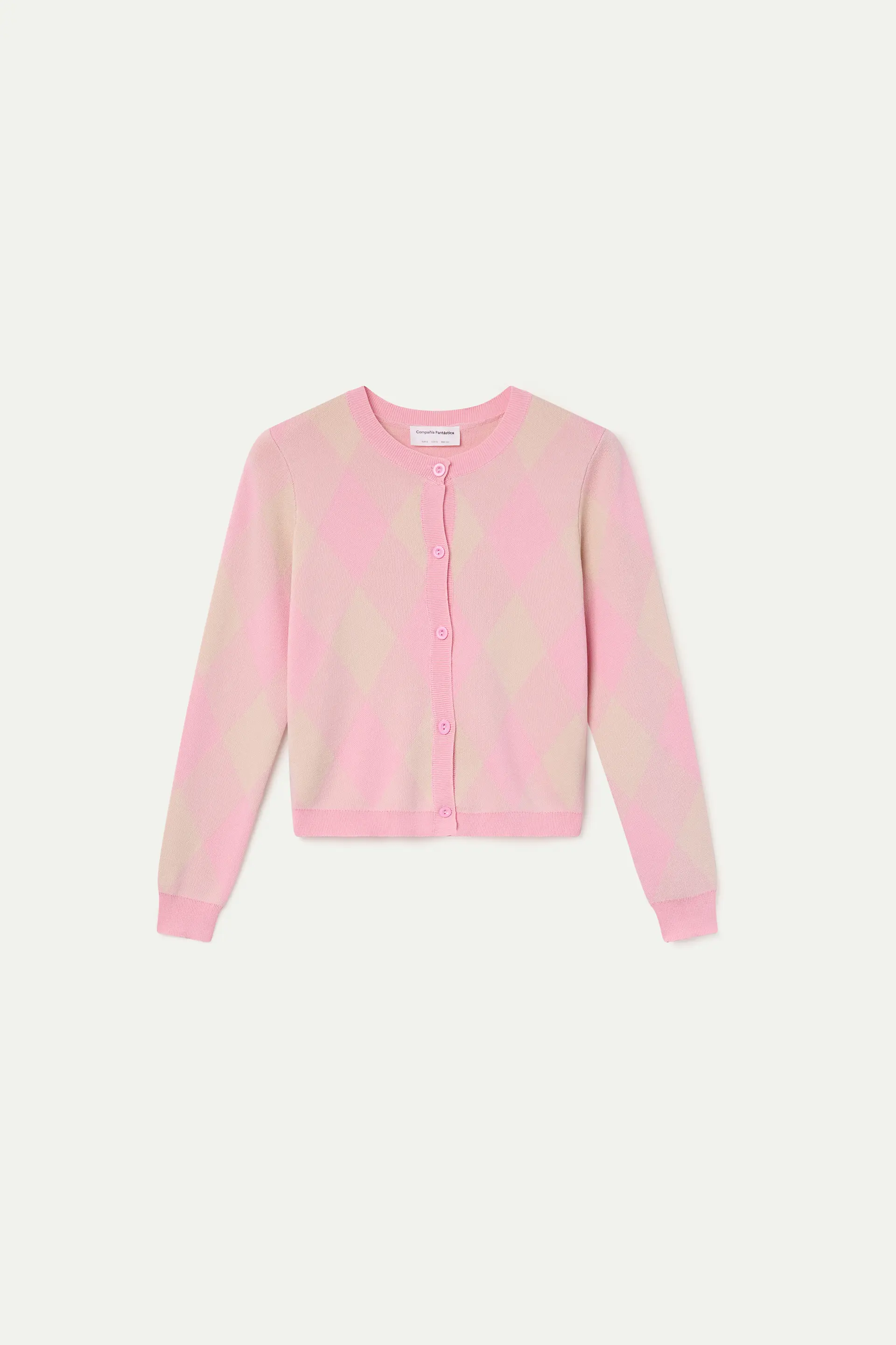 Cárdigan punto con estampado rombos rosa - Image 6