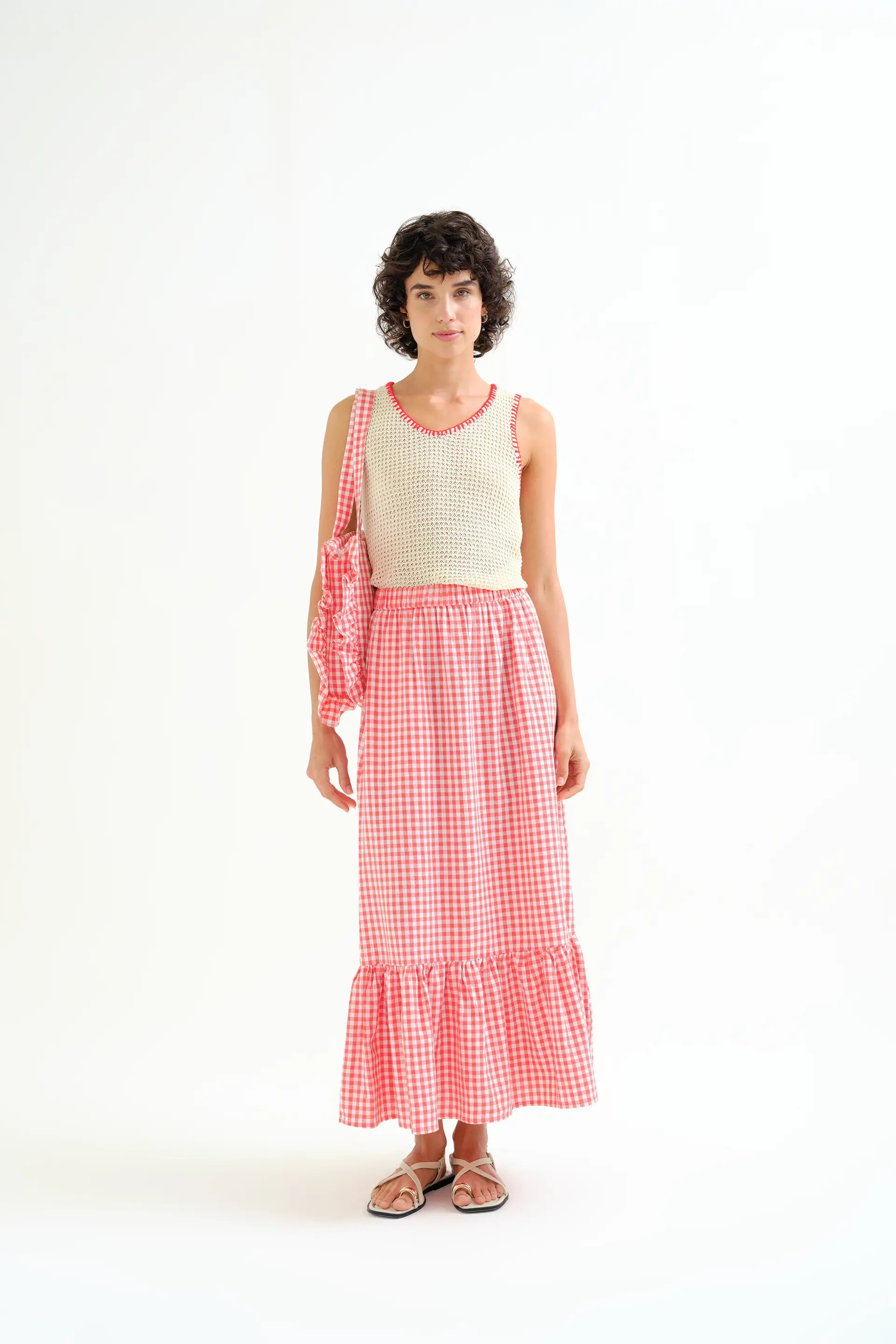 Falda 100% algodón cuadros vichy rojo - Image 5