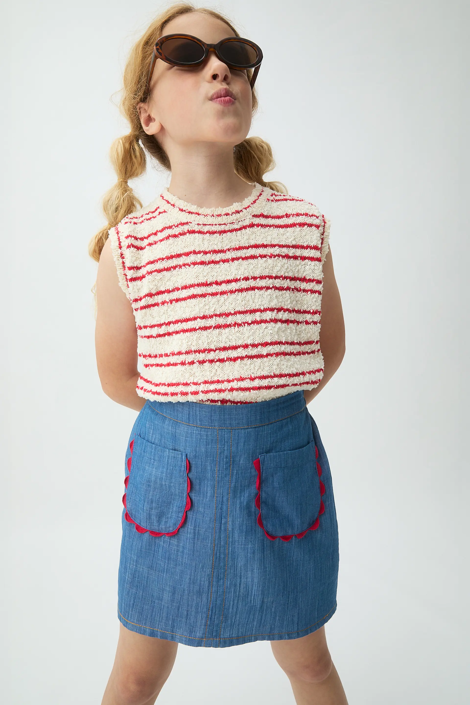 Falda corta de niña 100% algodón Chambray - Image 4