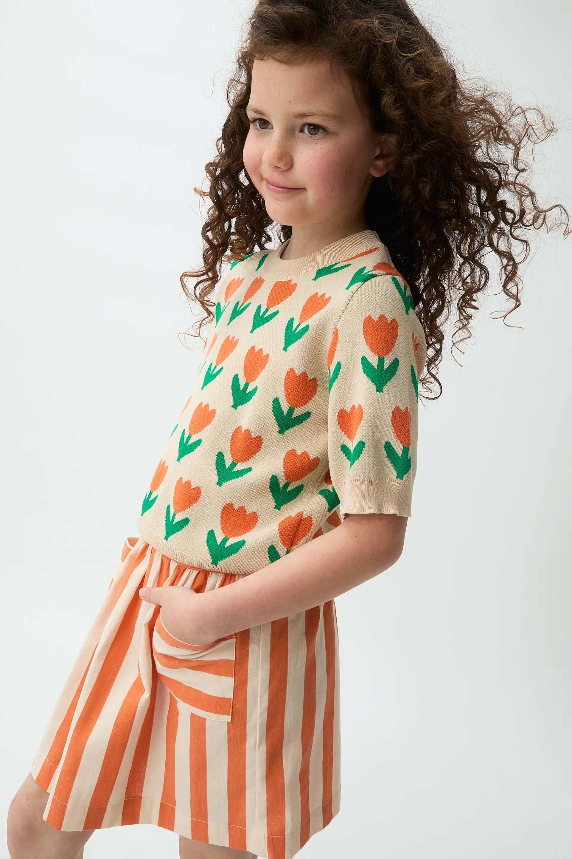 Falda corta de niña con estampado Bamboo naranja - Image 4