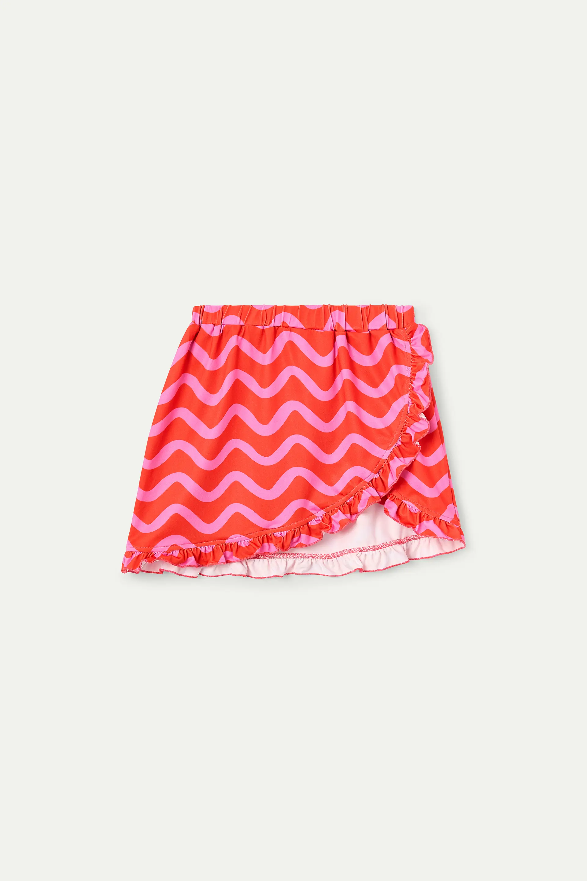 Falda corta pareo de niña con estampado Wave Red & Pink - Image 2