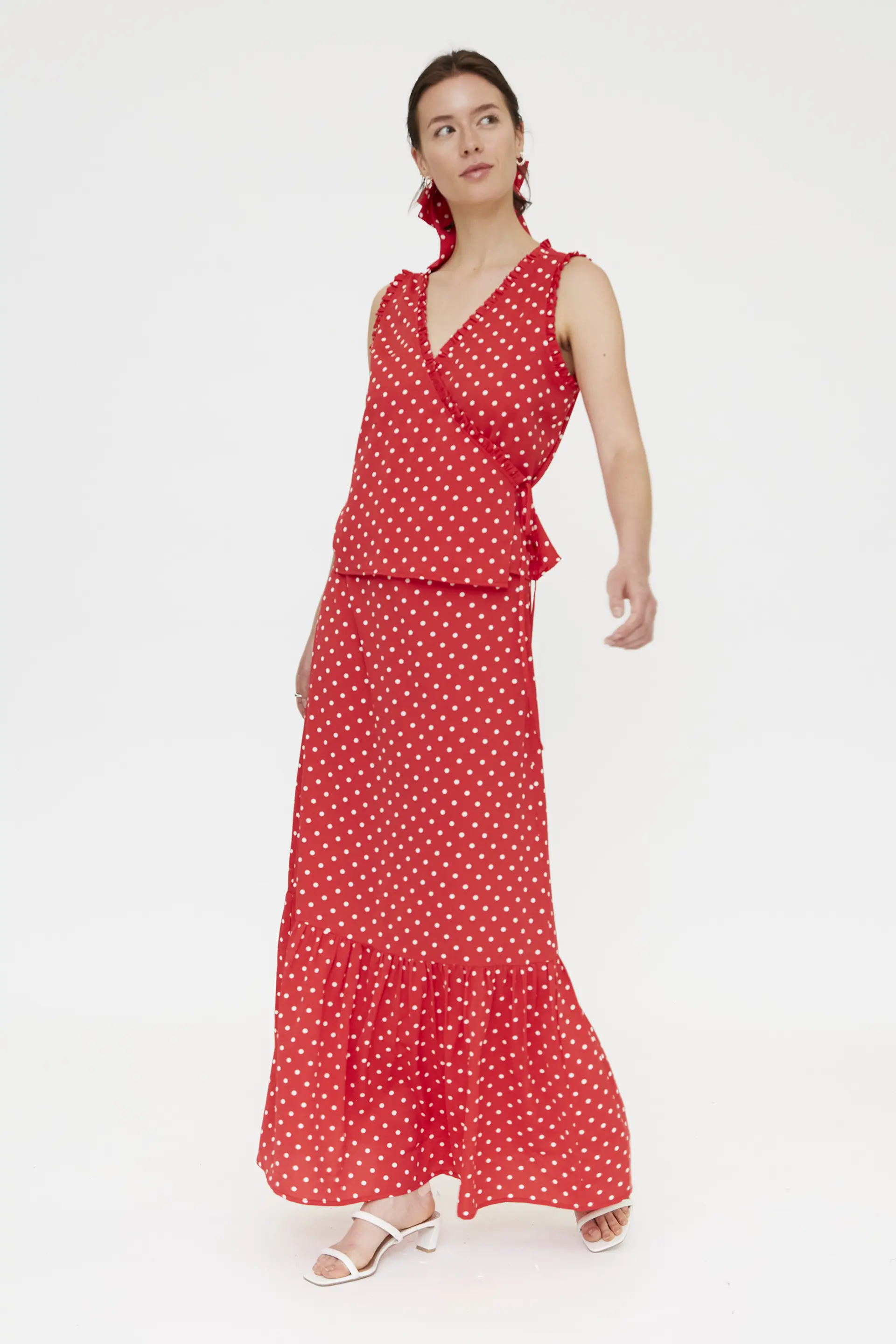 Falda larga con estampado mini dots rojo - Image 4