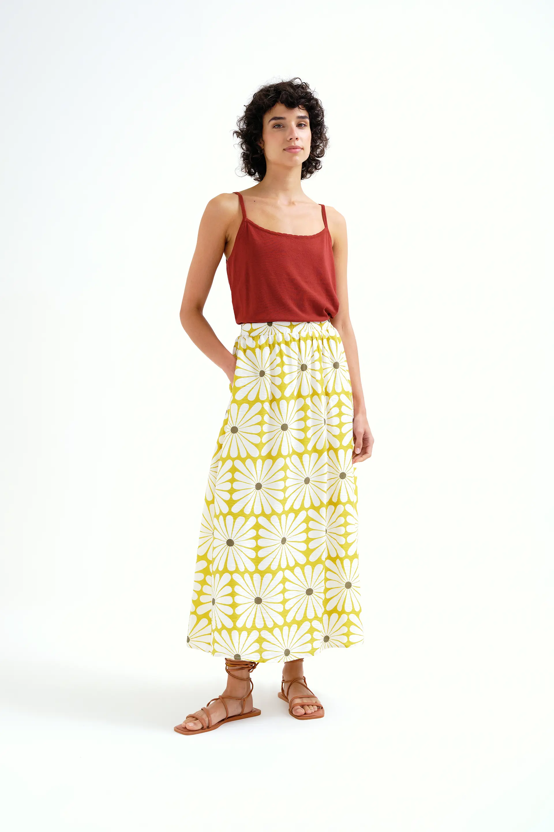 Falda larga con estampado Olive Flower - Image 5