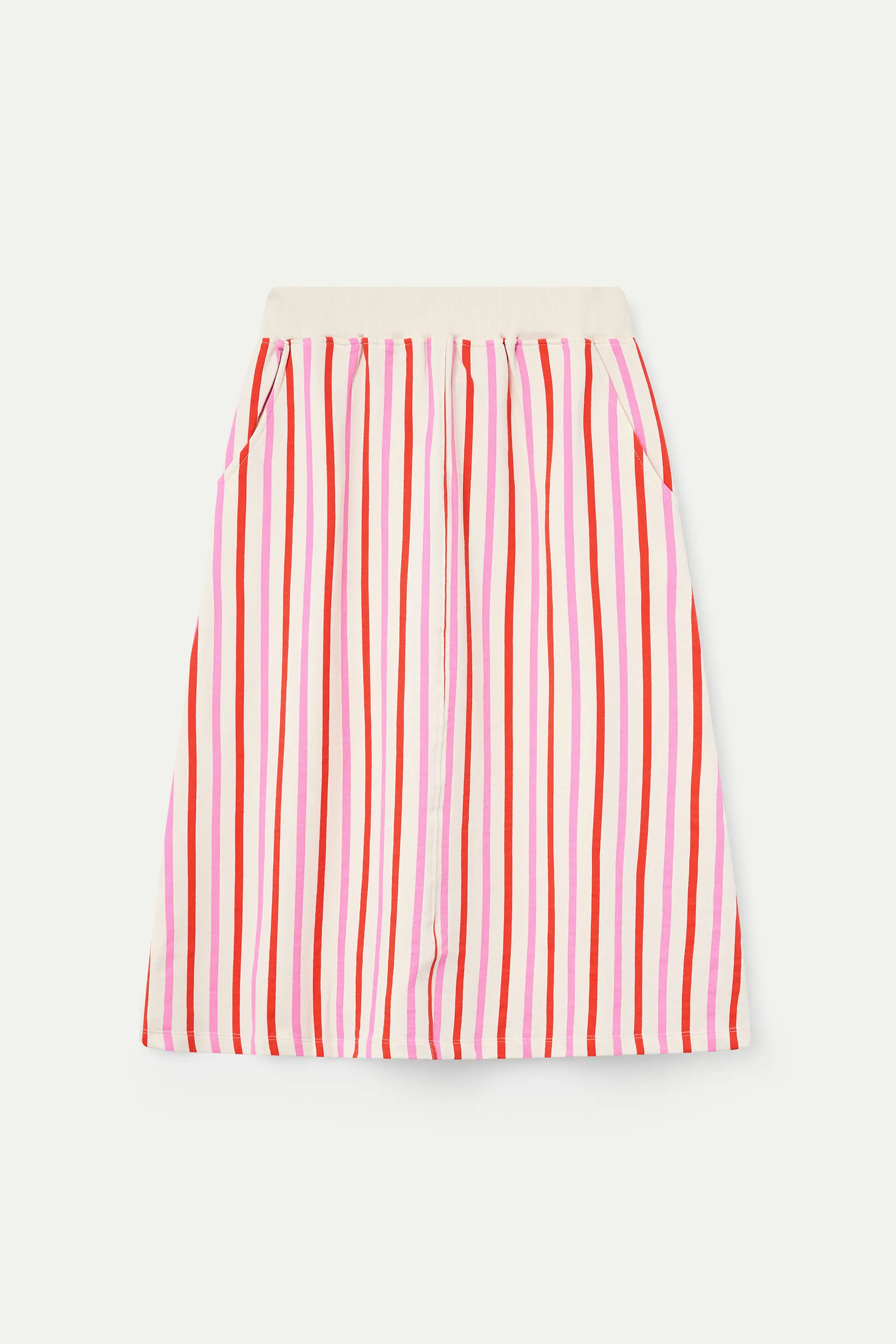 Falda midi con estampado de rayas rosa y rojo - Image 2