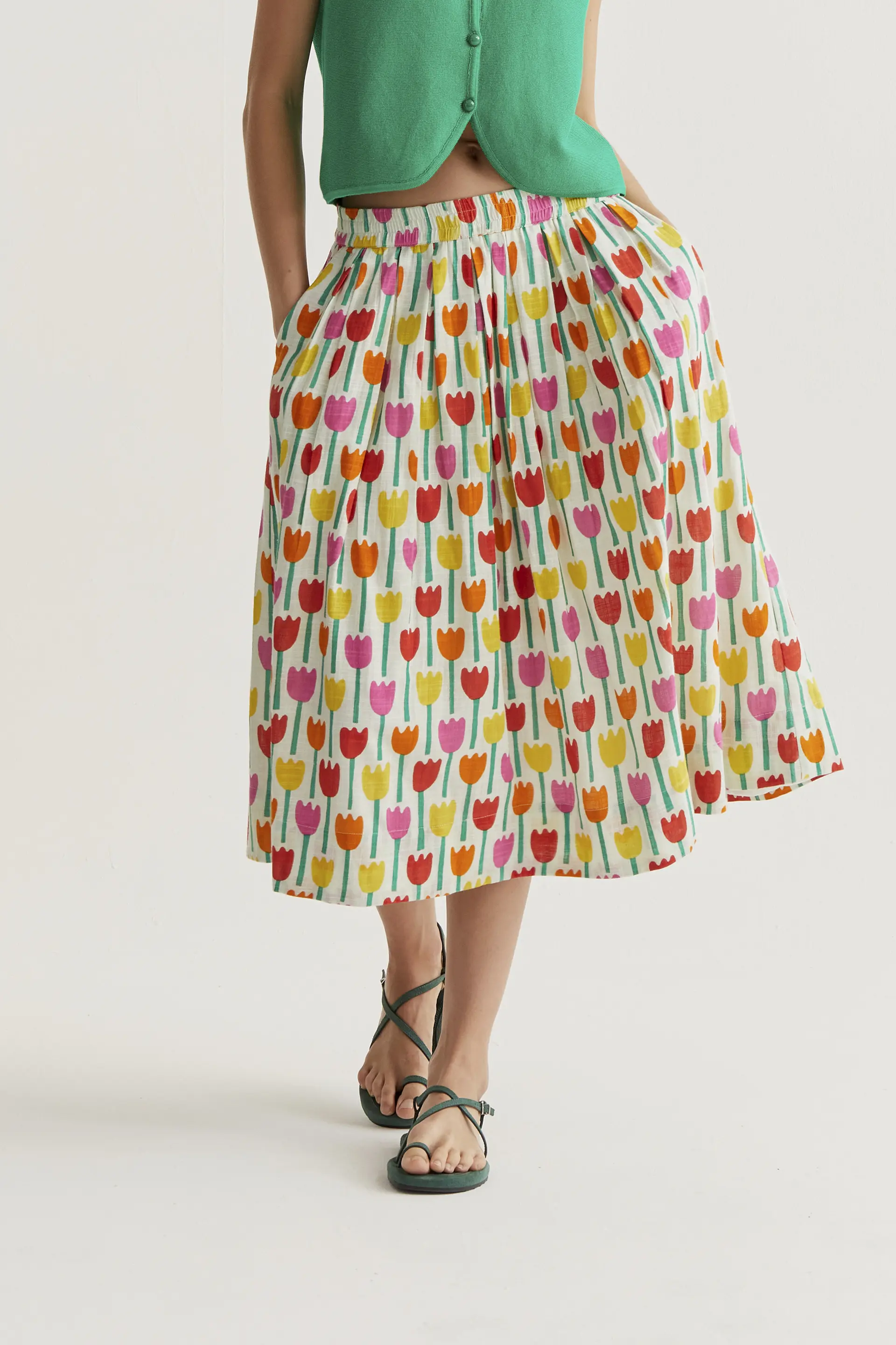 Falda midi con estampado Tulipa