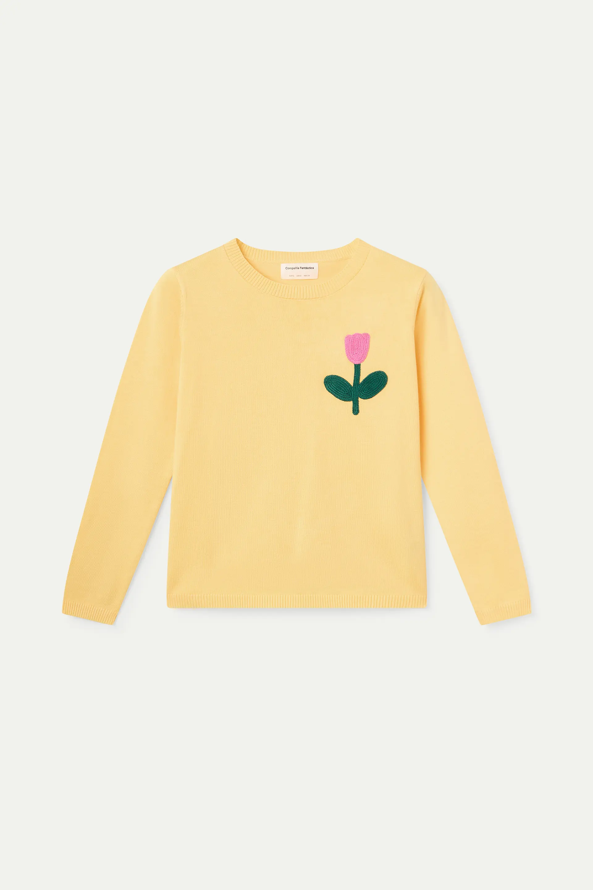 Jersey punto amarillo con bordado de tulipán rosado - Image 2