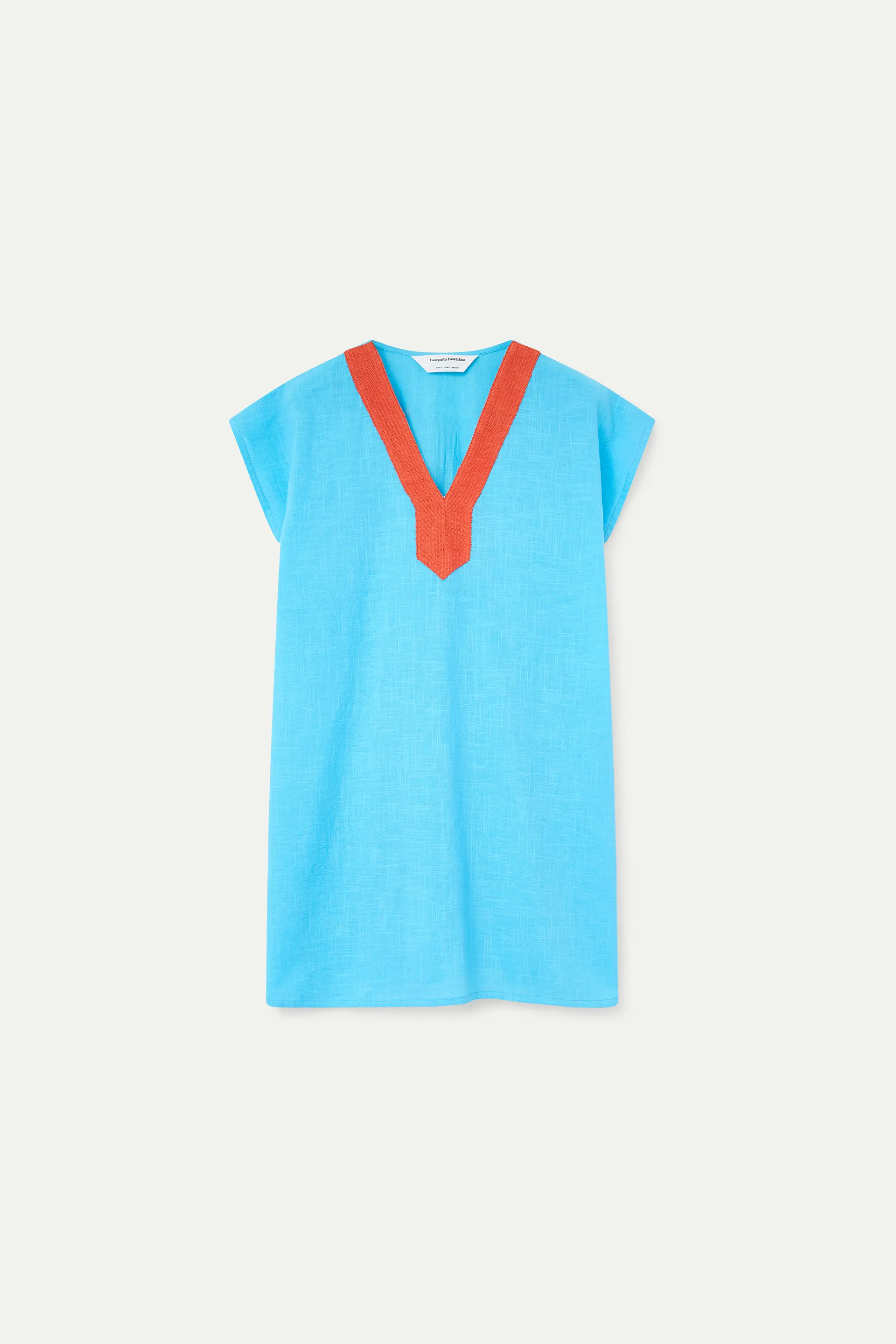 Kaftan corto azul con escote naranja - Image 2