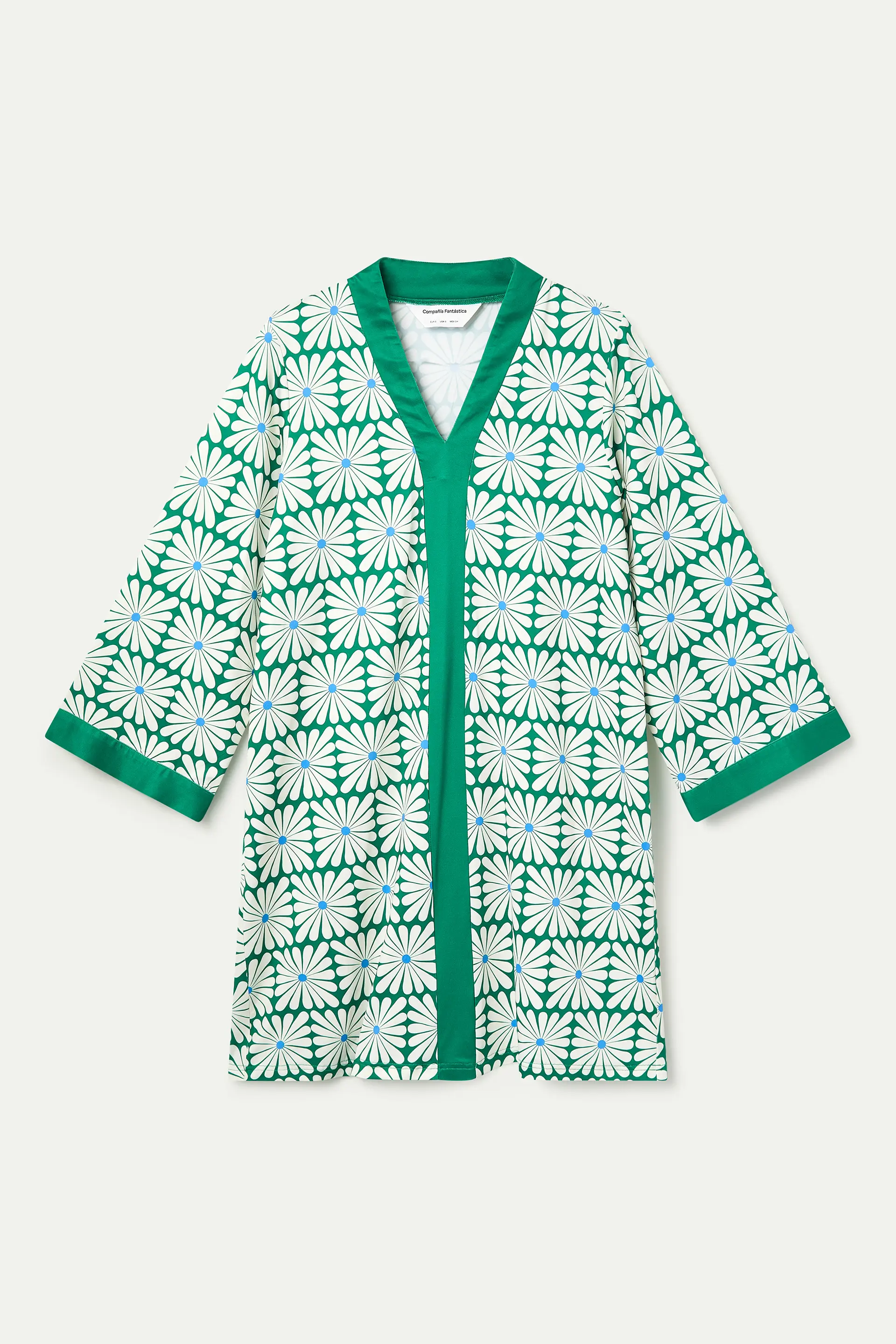 Kaftan corto con estampado Olive Flower Green - Image 2