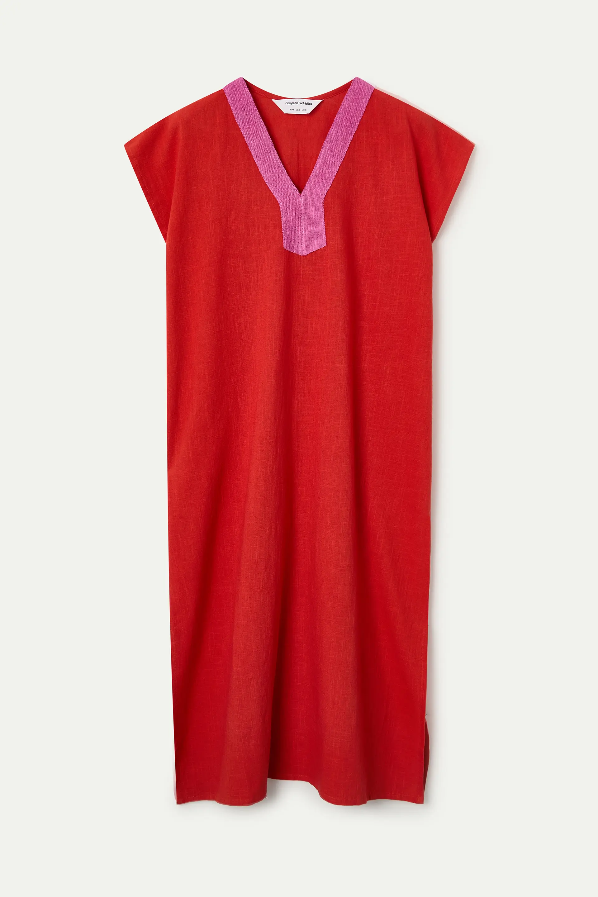 Kaftan largo naranja con escote rosa - Image 2