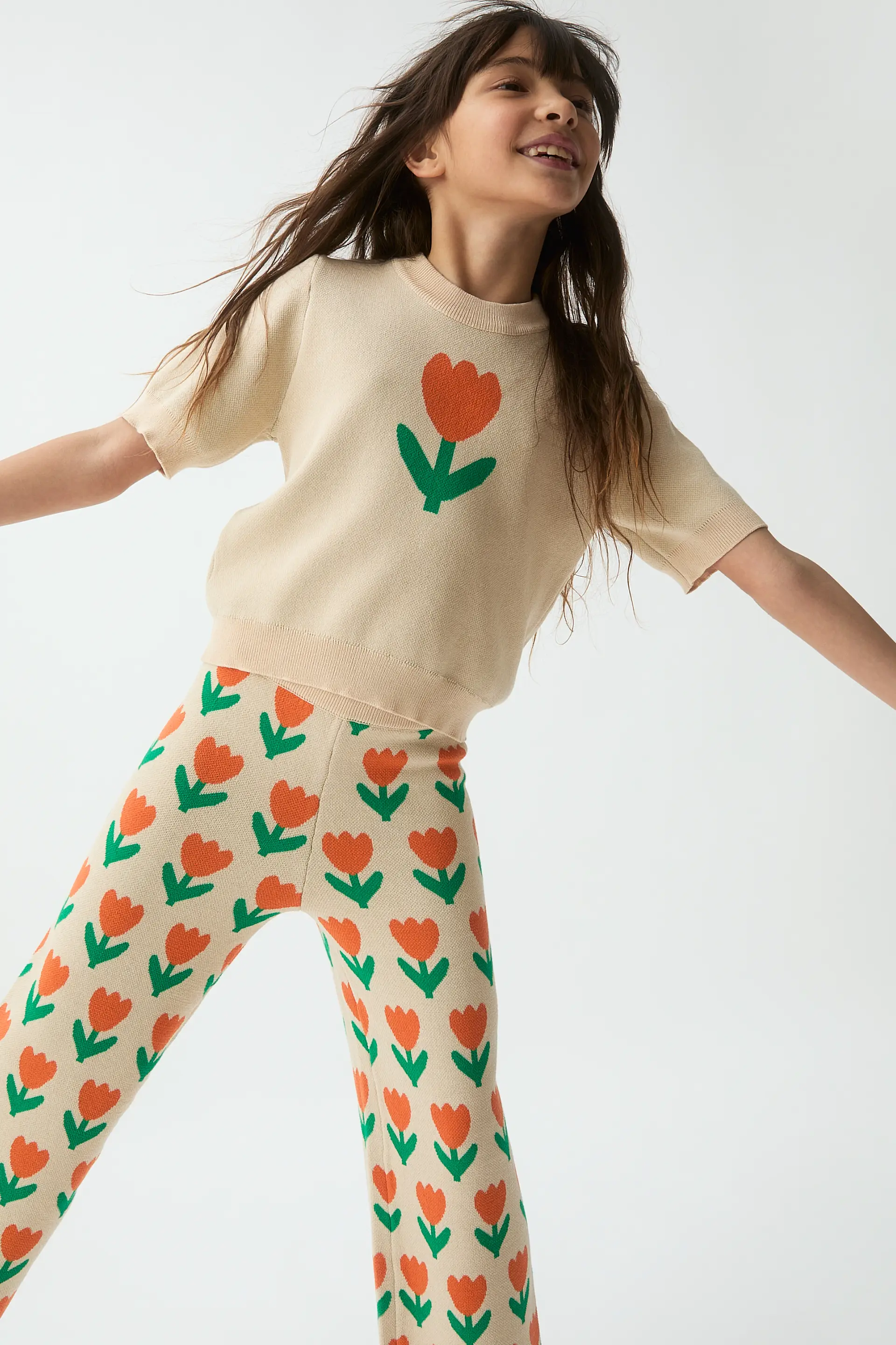 Pantalón de punto de niña con estampado Orange Tulip - Image 4