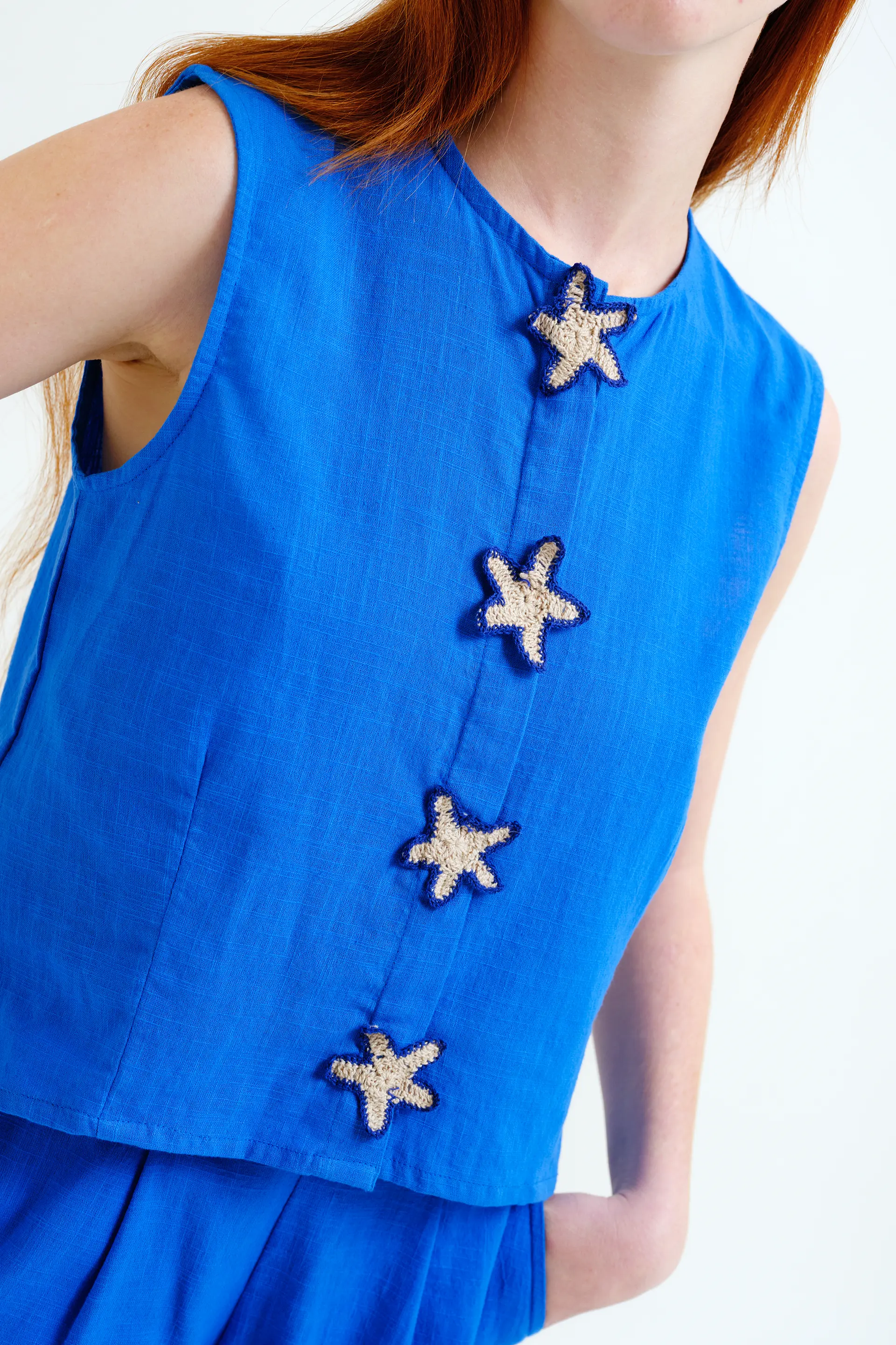 Top 100% algodón azul marino con aplique de estrellas - Image 4