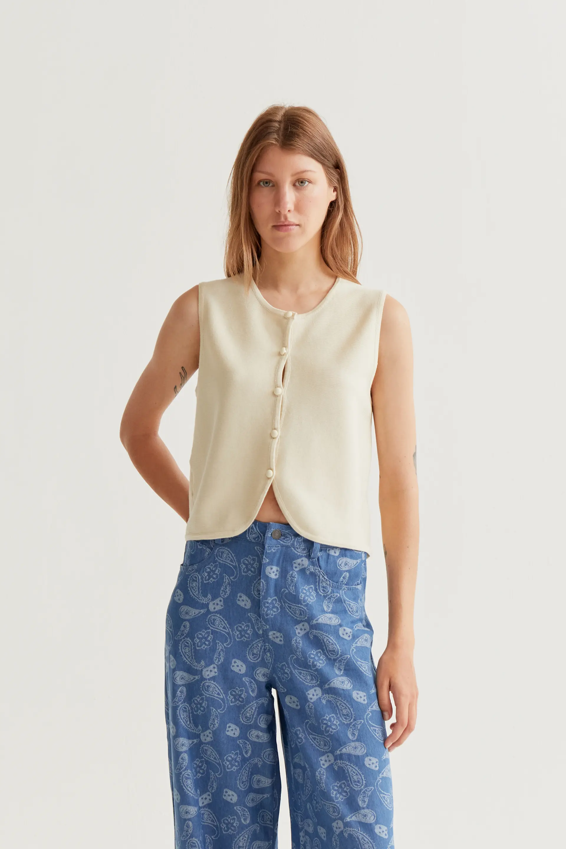 Top chaleco punto beige