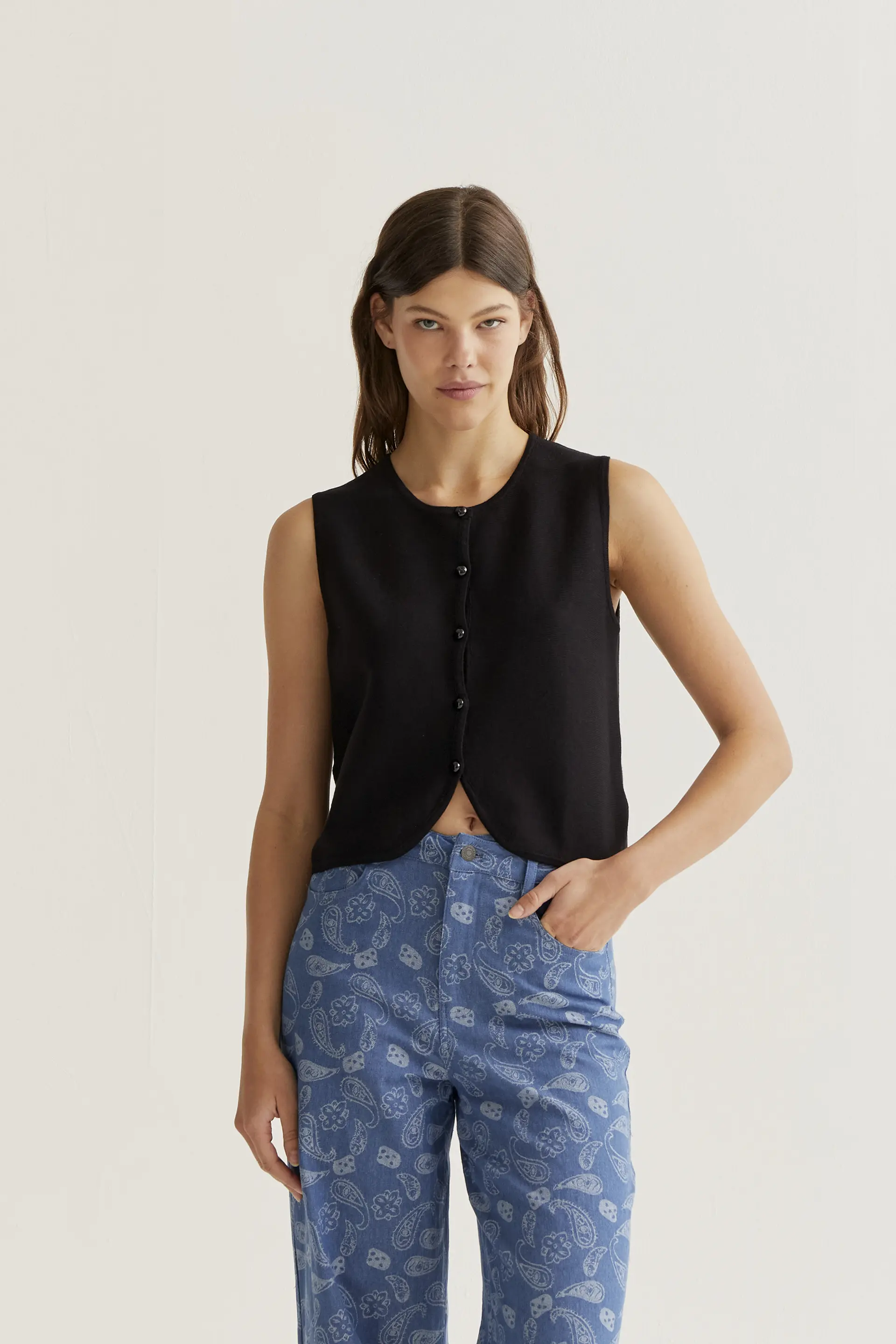 Top chaleco punto negro