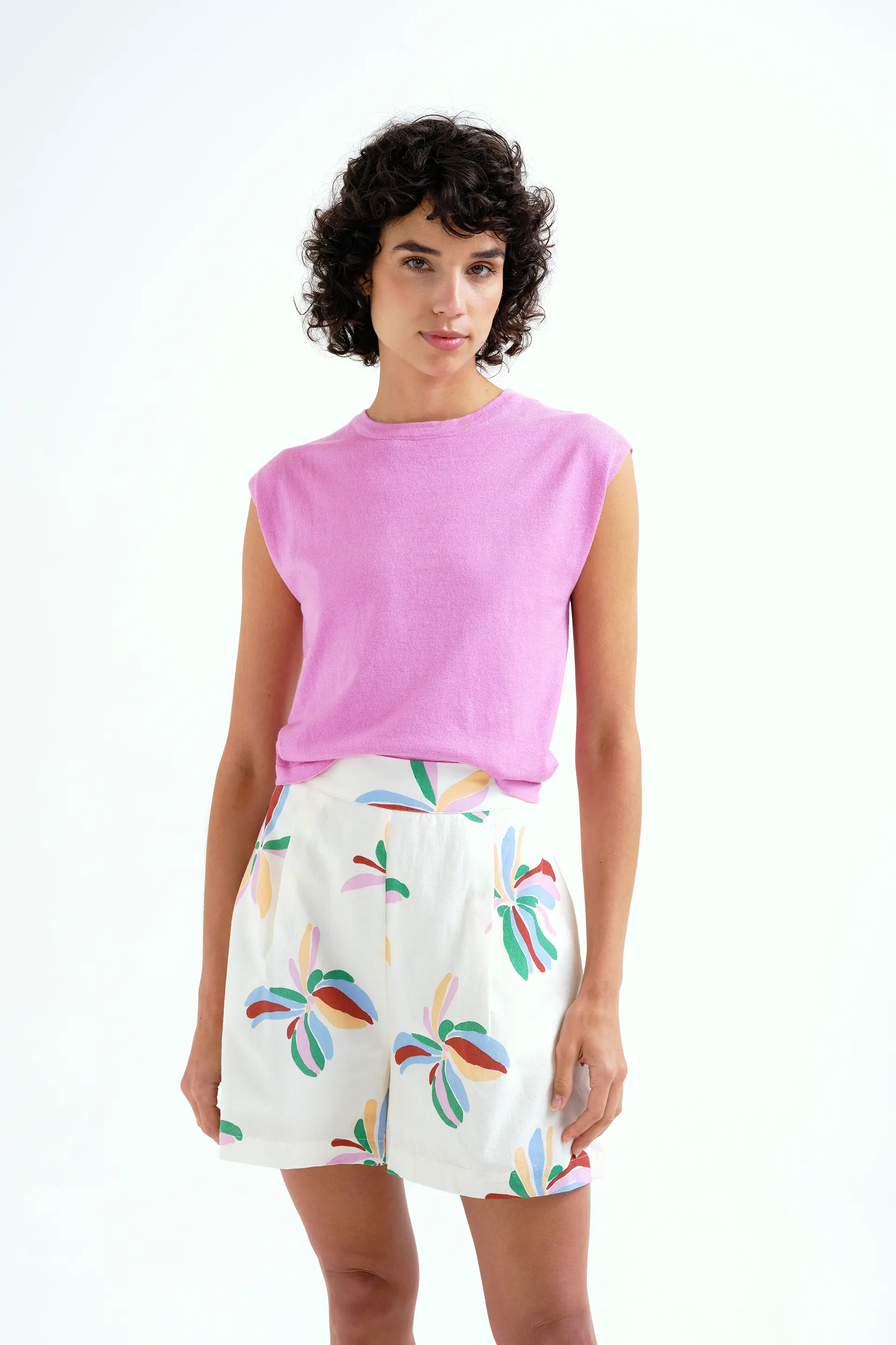 Top de punto suave rosa