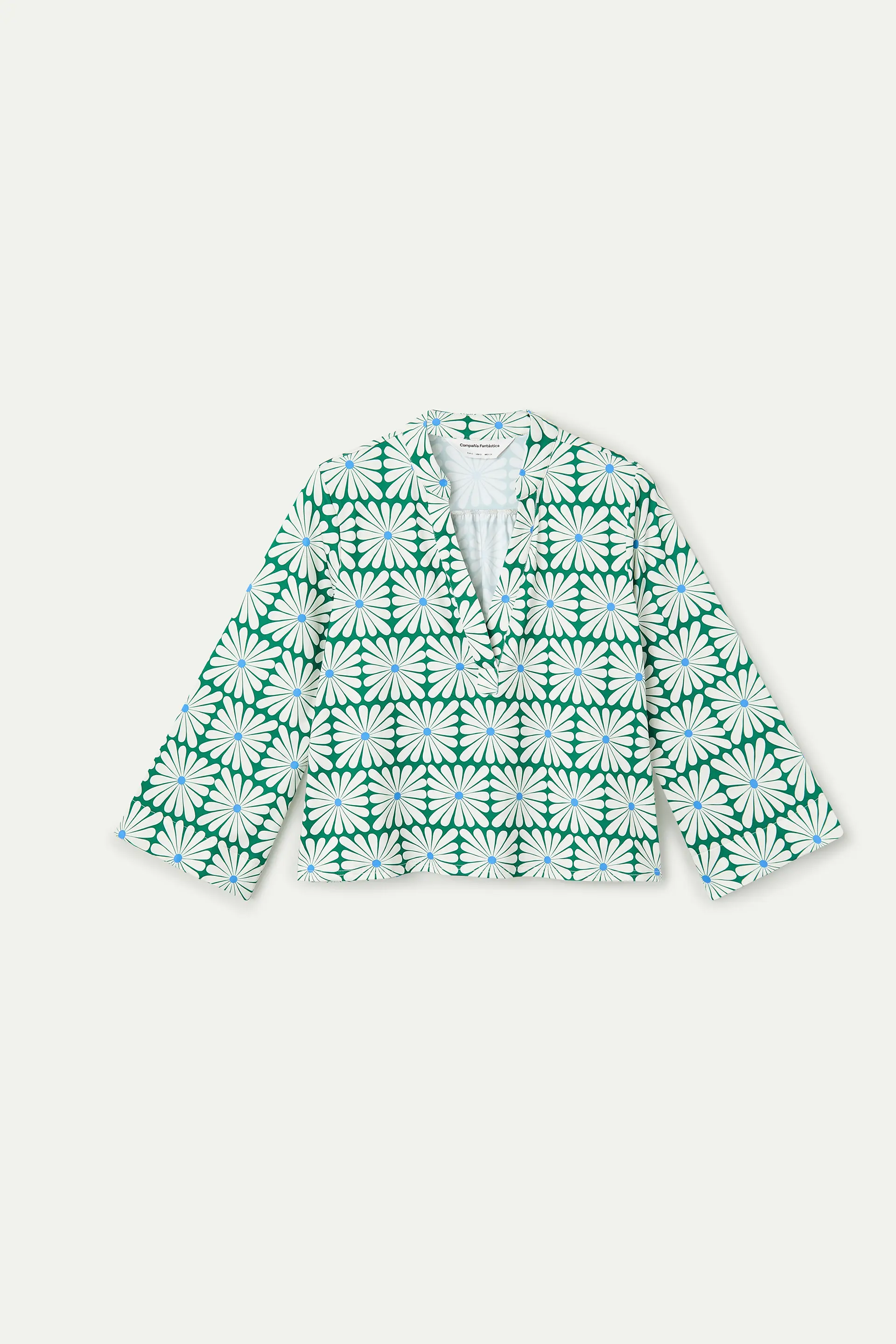 Top playero con estampado Olive Flower Green manga larga - Image 2