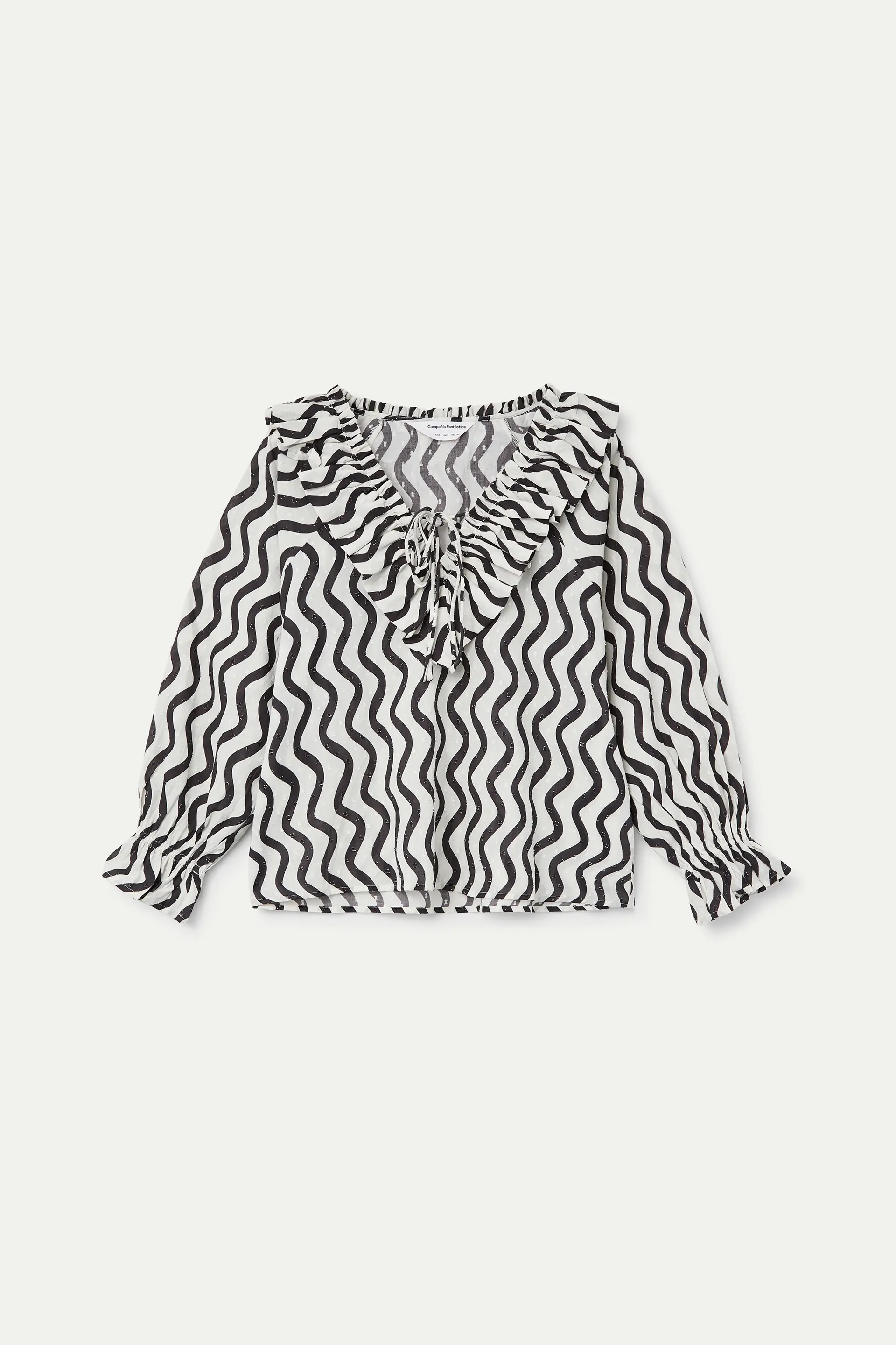 Top playero con estampado Wave Black & White con volantes - Image 2