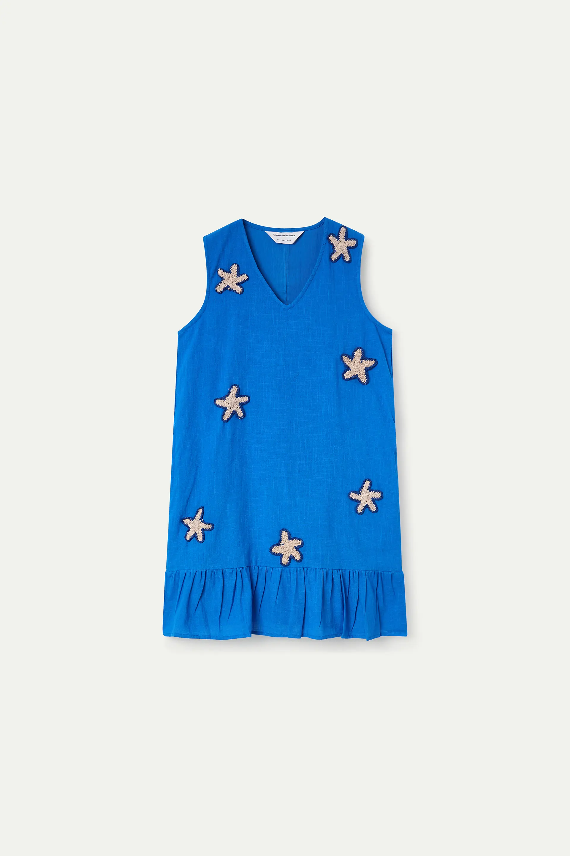 Vestido corto 100% algodón azul marino con apliques de estrellas - Image 2