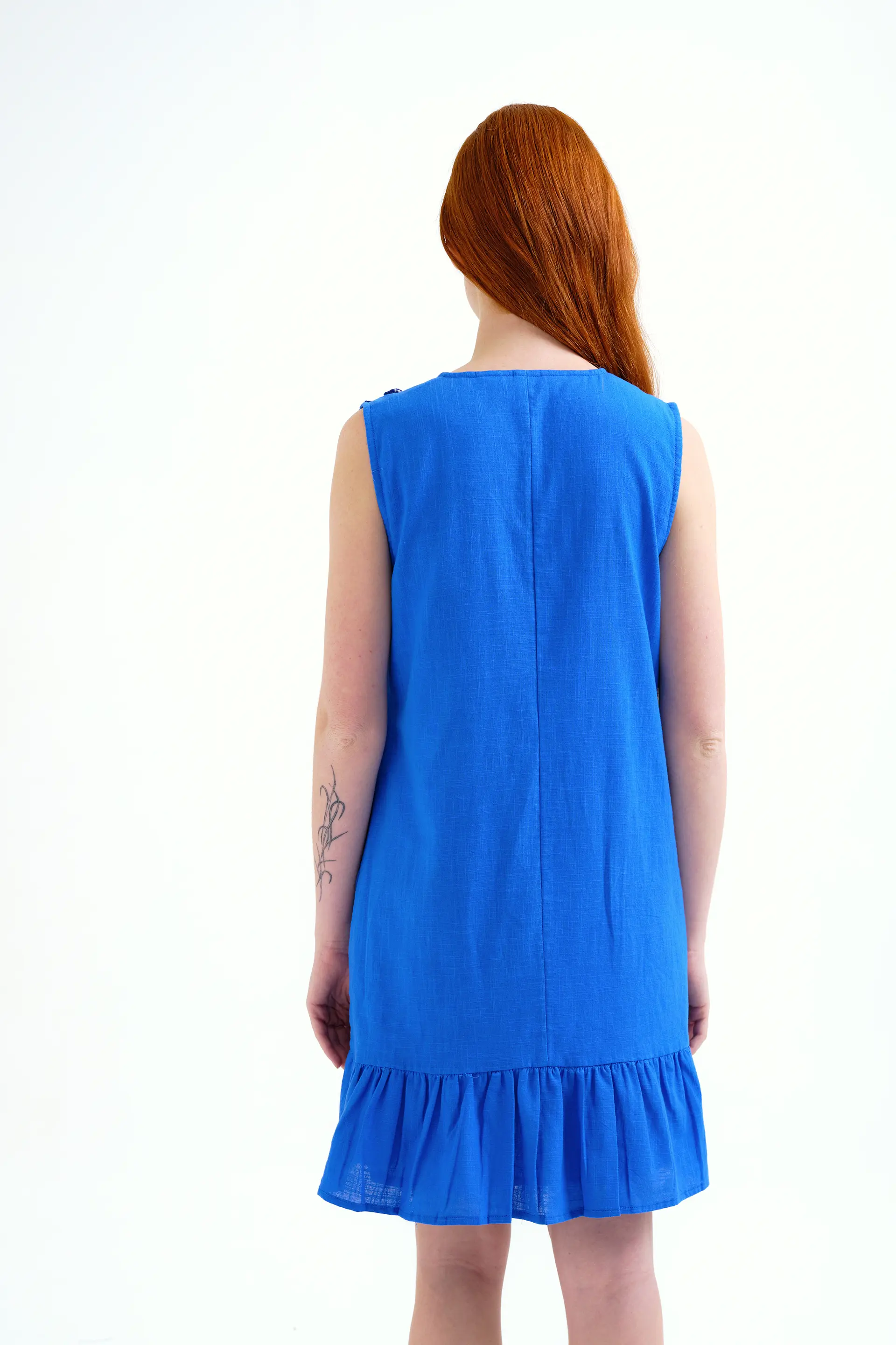 Vestido corto 100% algodón azul marino con apliques de estrellas - Image 3