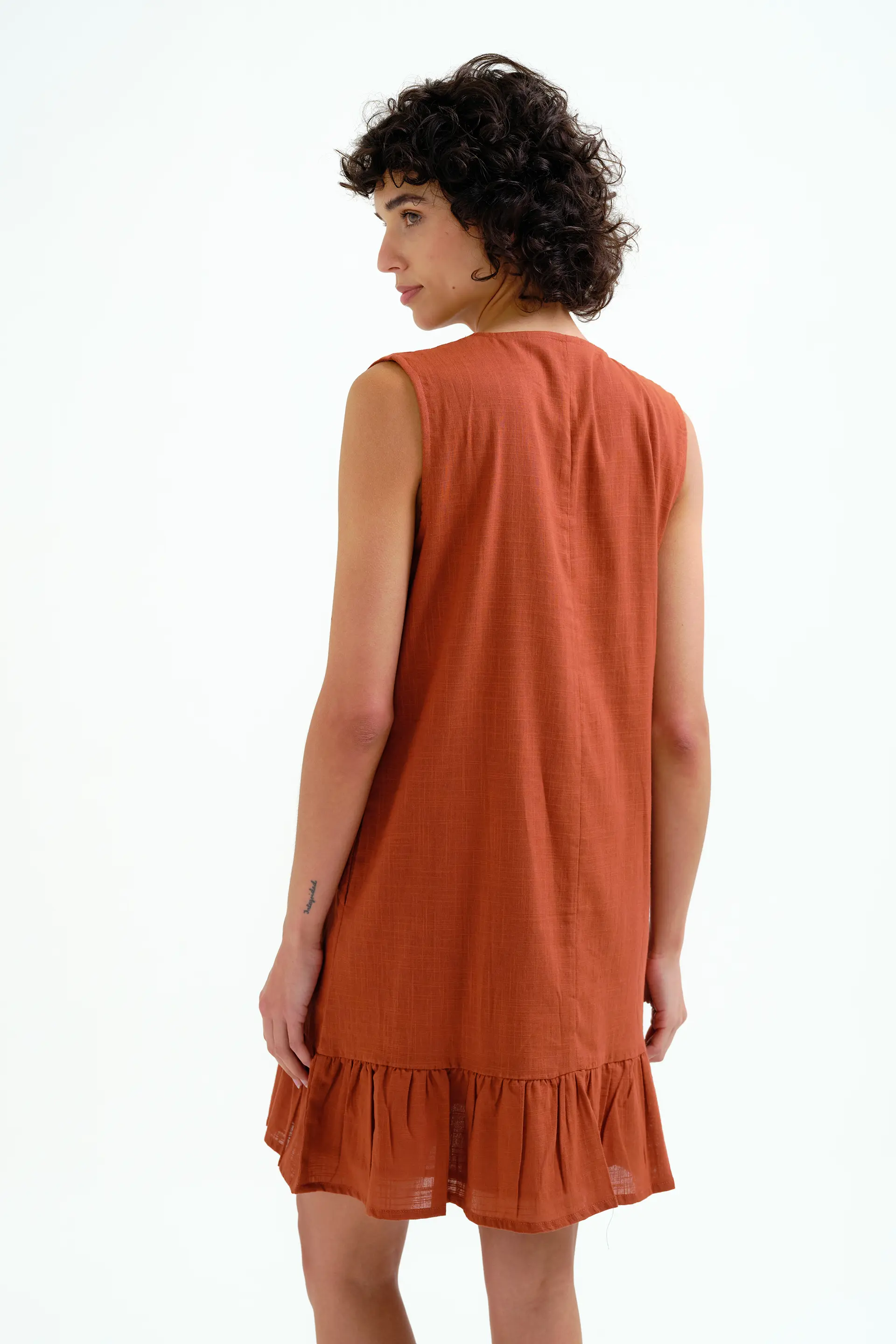 Vestido corto 100% algodón marrón - Image 3