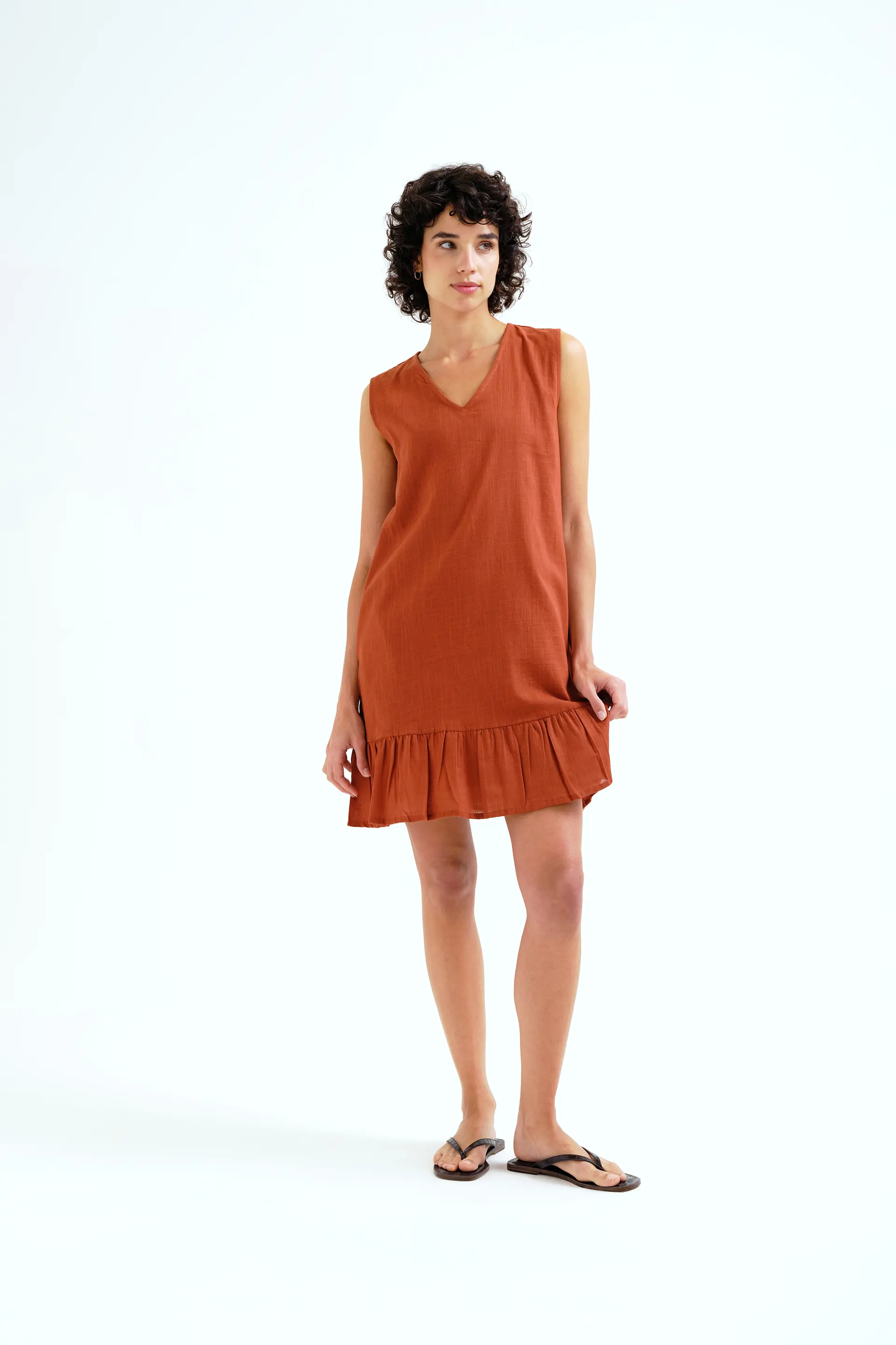 Vestido corto 100% algodón marrón - Image 4