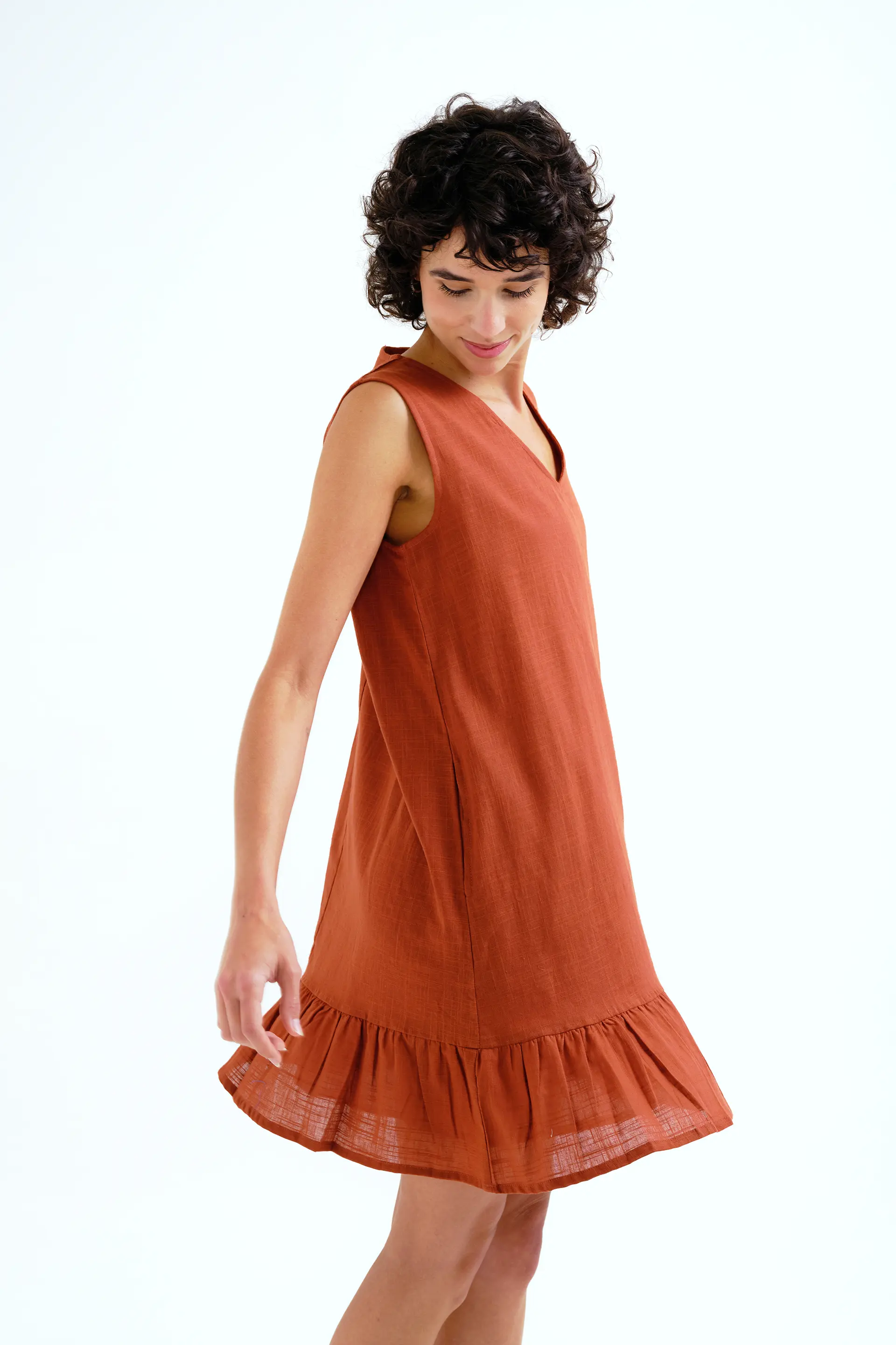Vestido corto 100% algodón marrón - Image 5