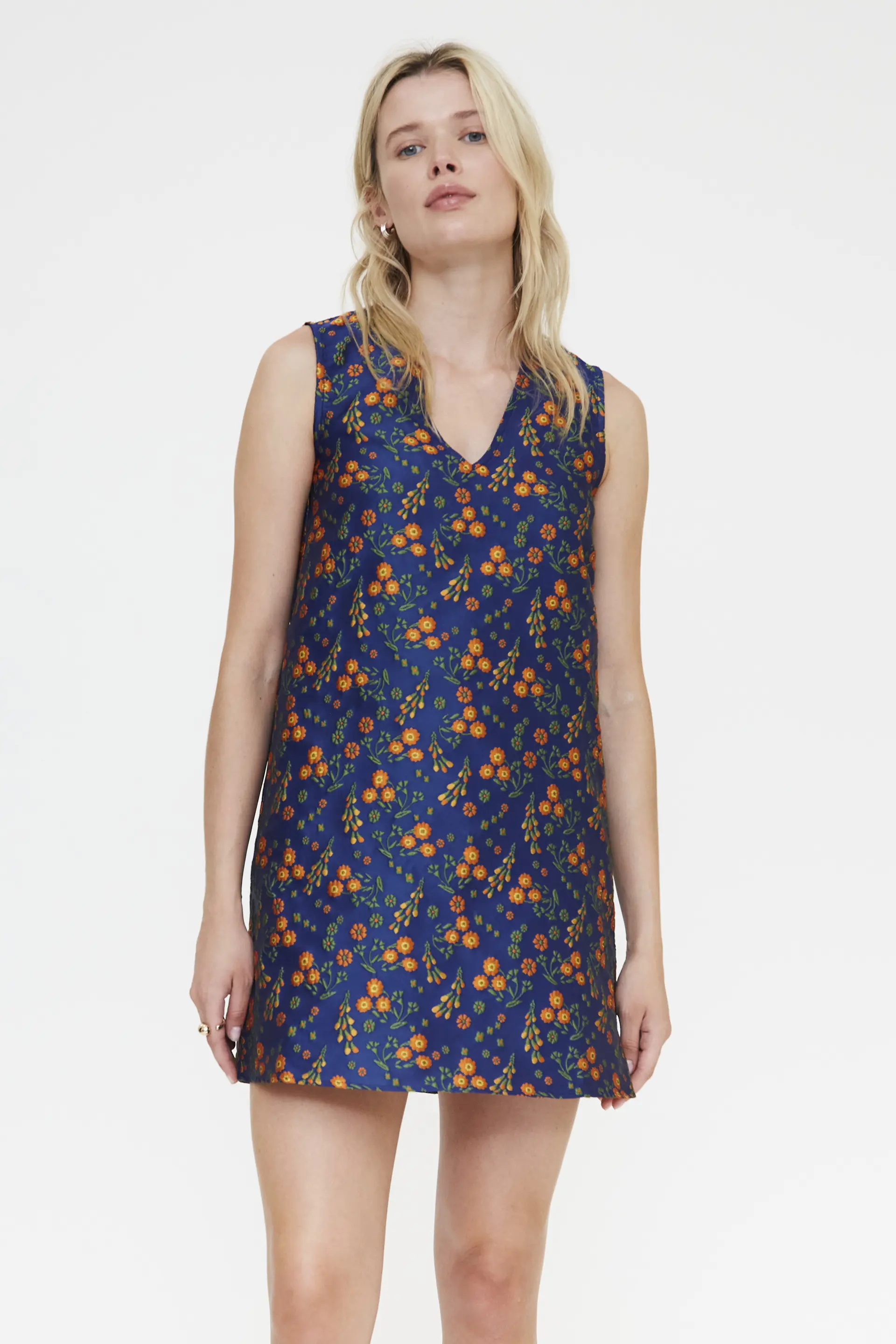 Vestido corto con estampado Flowers Jacquard