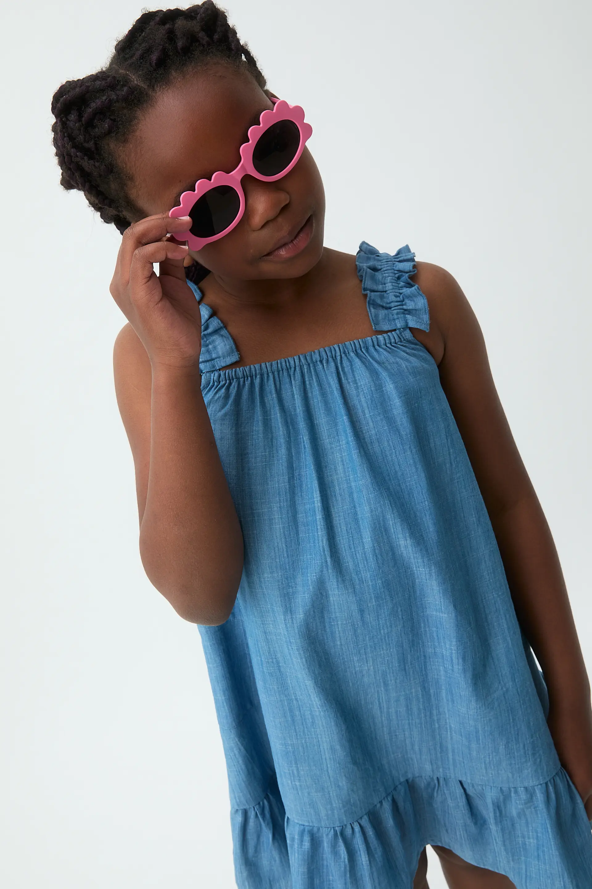 Vestido corto de niña 100% algodón Chambray - Image 4