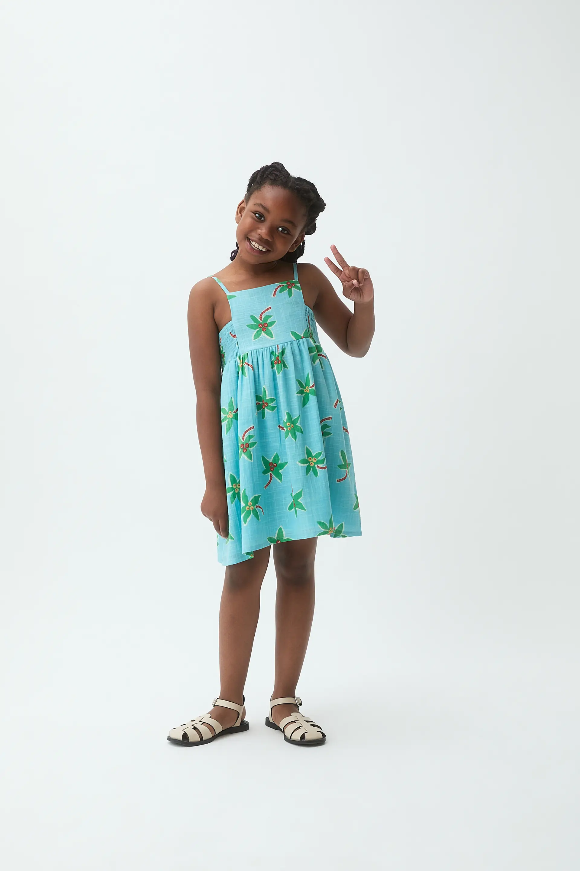 Vestido corto de niña 100% algodón con estampado Cocotero Small