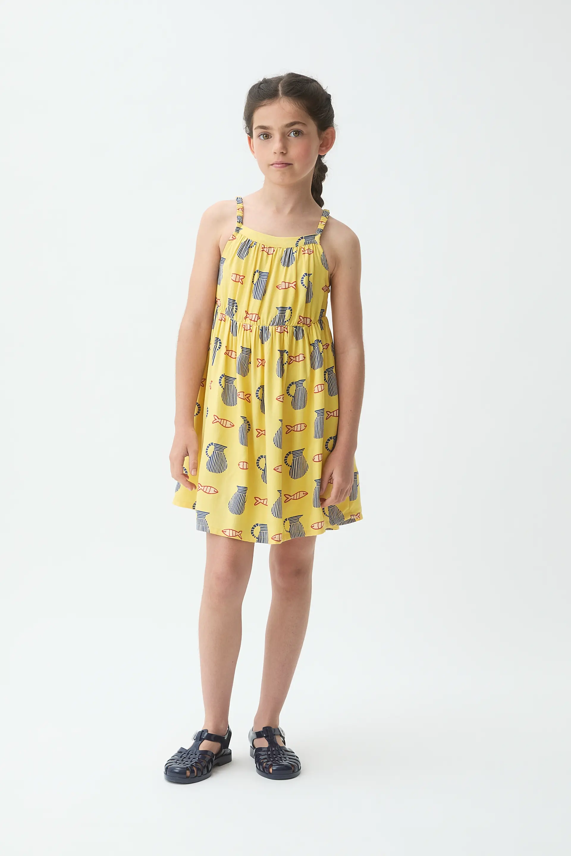 Vestido corto de niña con estampado Brava