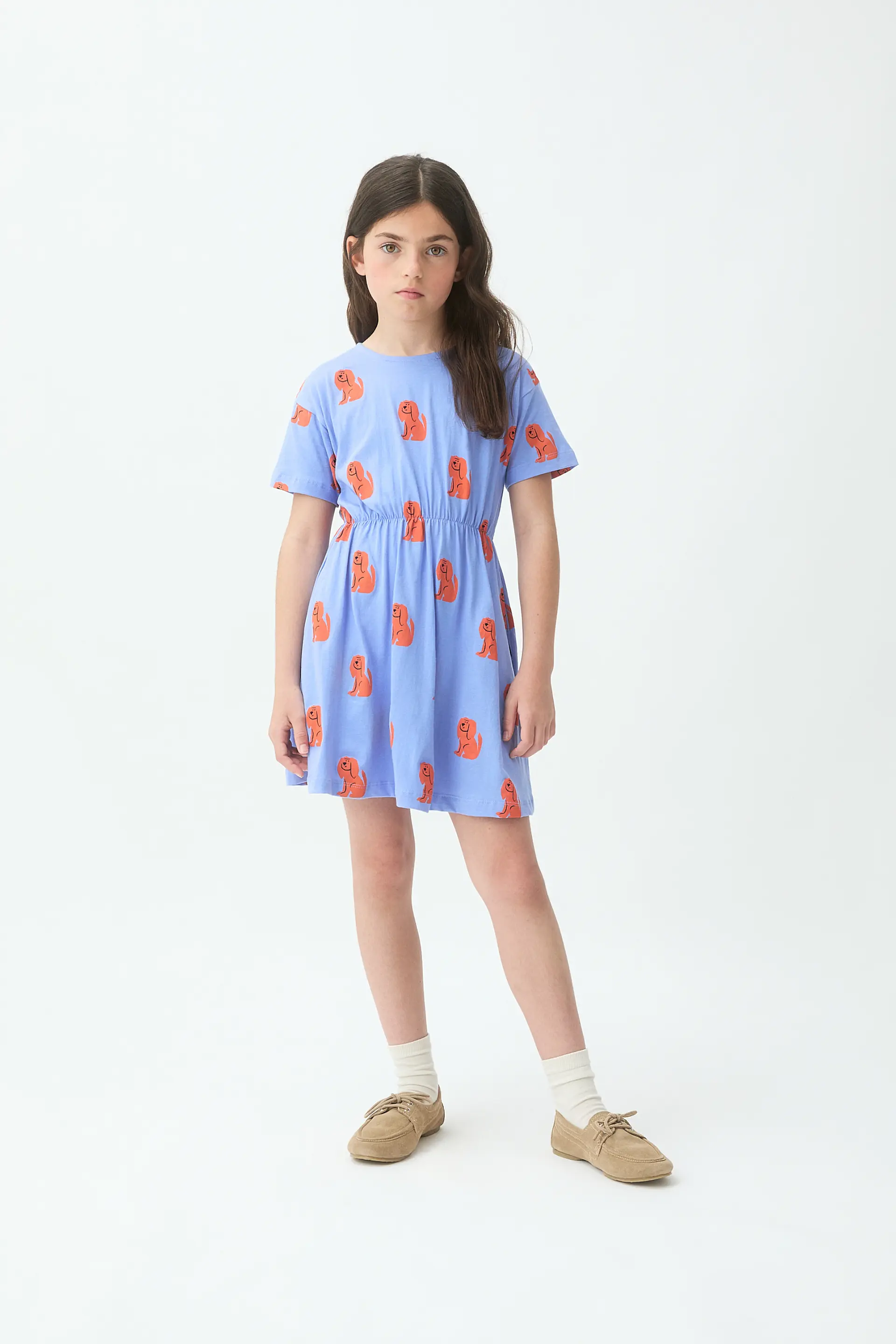 Vestido corto de niña con estampado de perrito