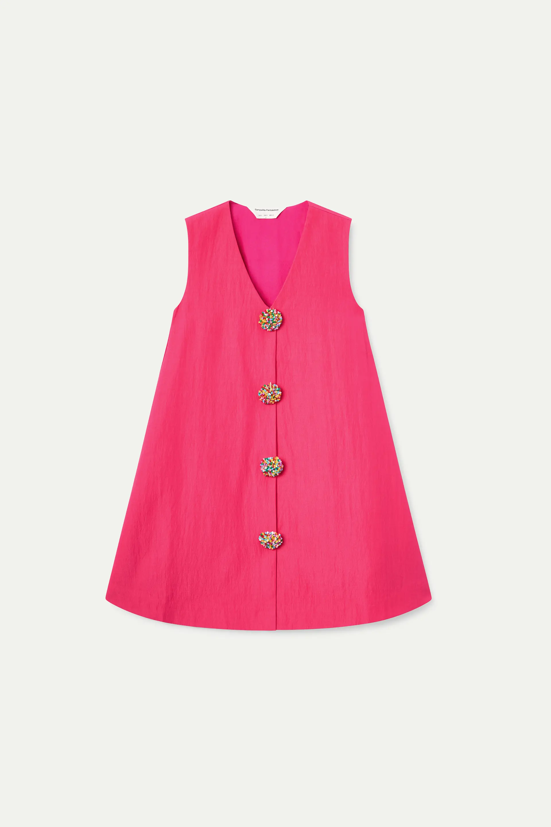 Vestido corto fucsia con botones multicolor - Image 2