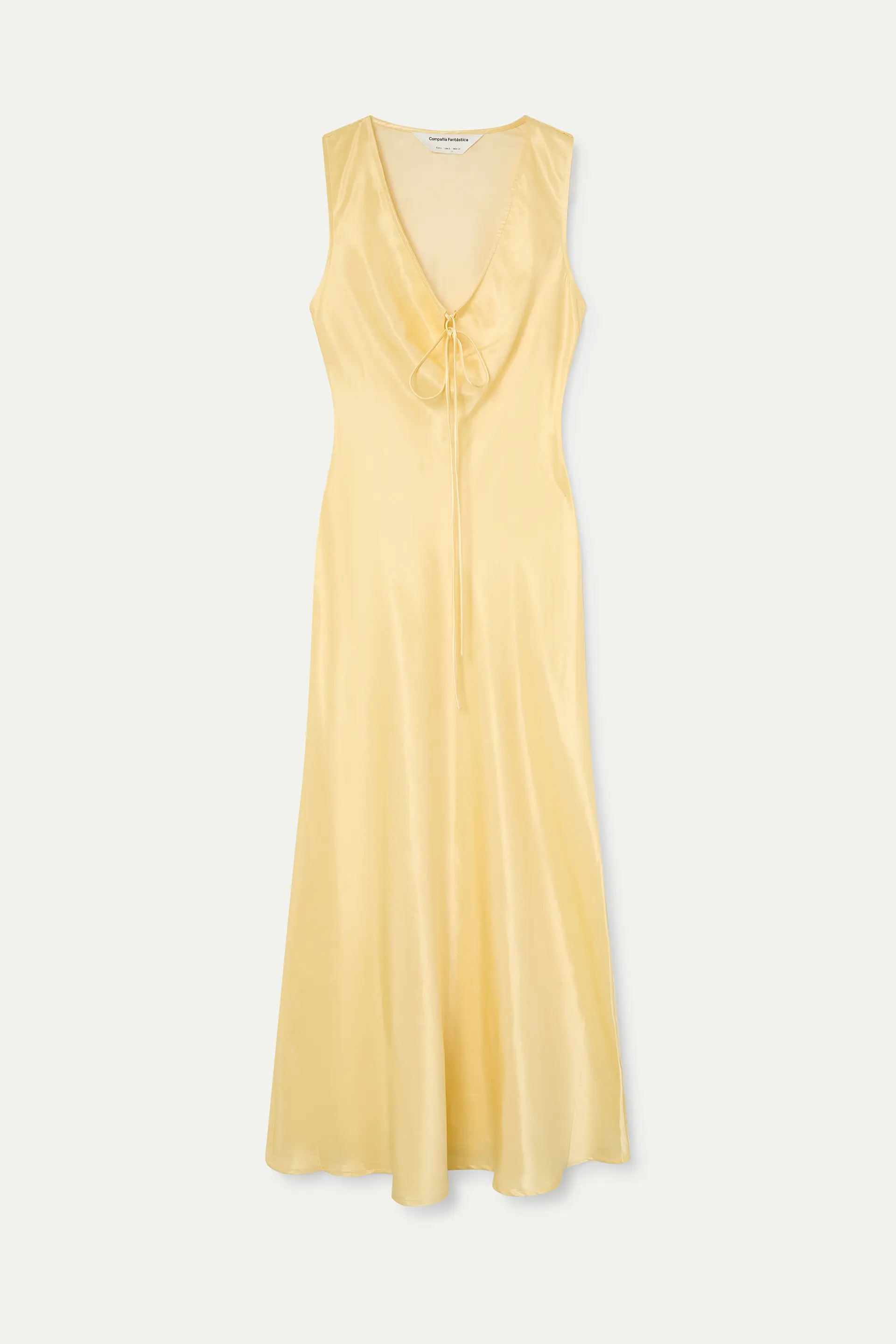 Vestido largo amarillo claro satinado - Image 2