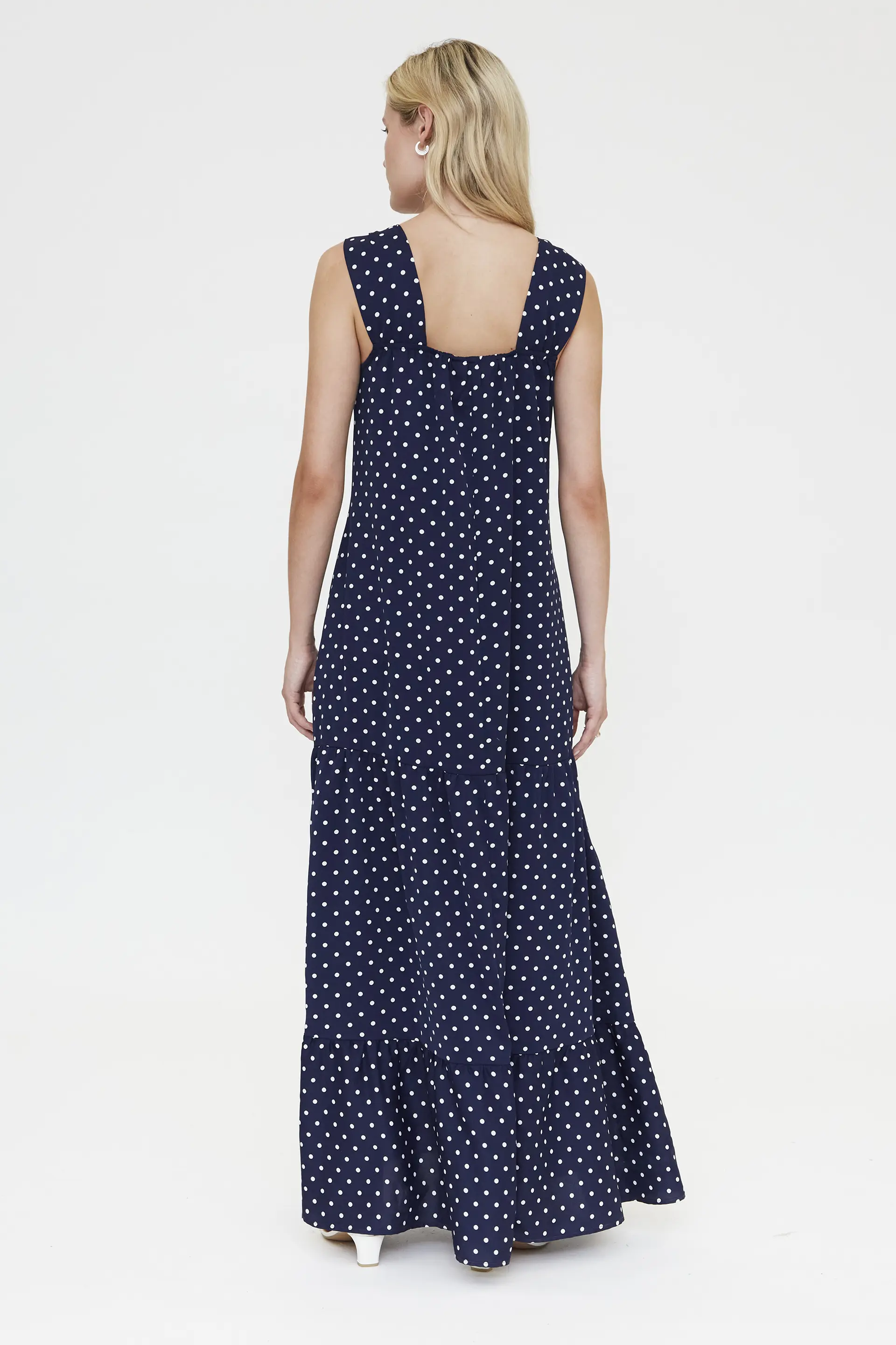 Vestido largo con estampado mini dots azul marino - Image 3