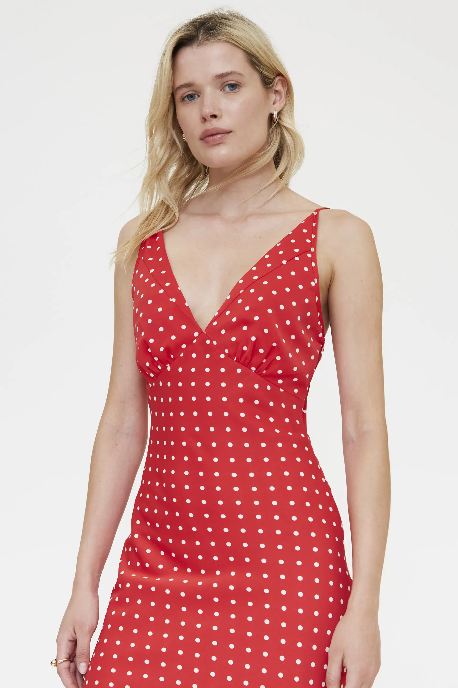 Vestido largo con estampado mini dots rojo - Image 4