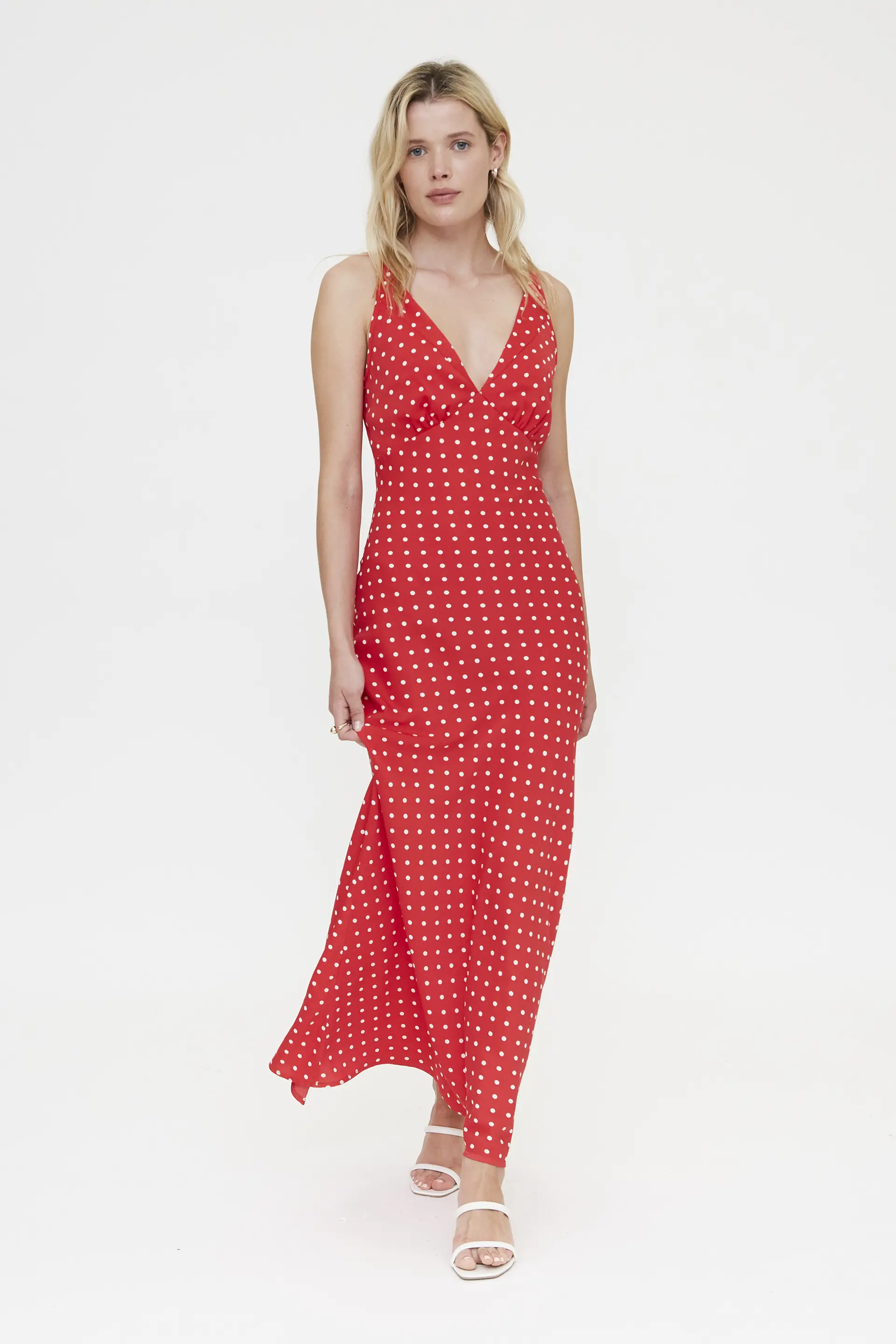 Vestido largo con estampado mini dots rojo - Image 5