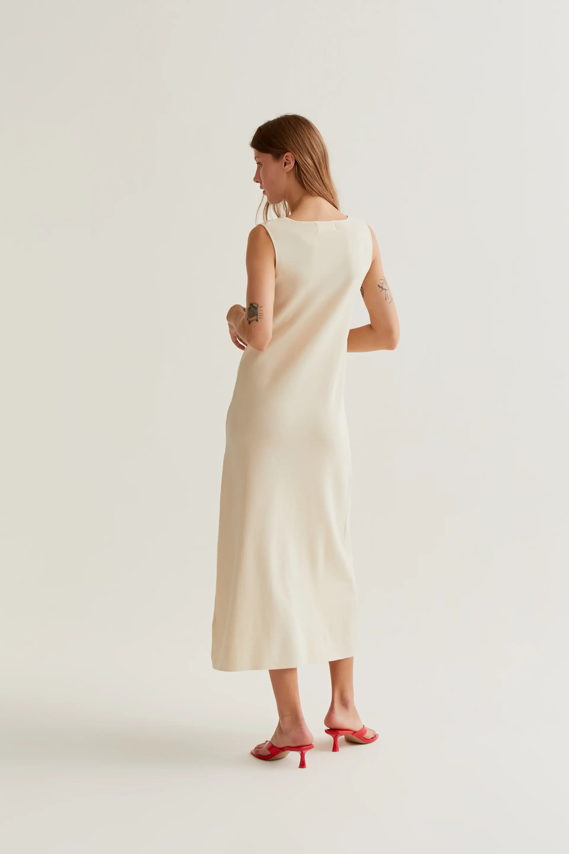Vestido largo de punto blanco roto - Image 3