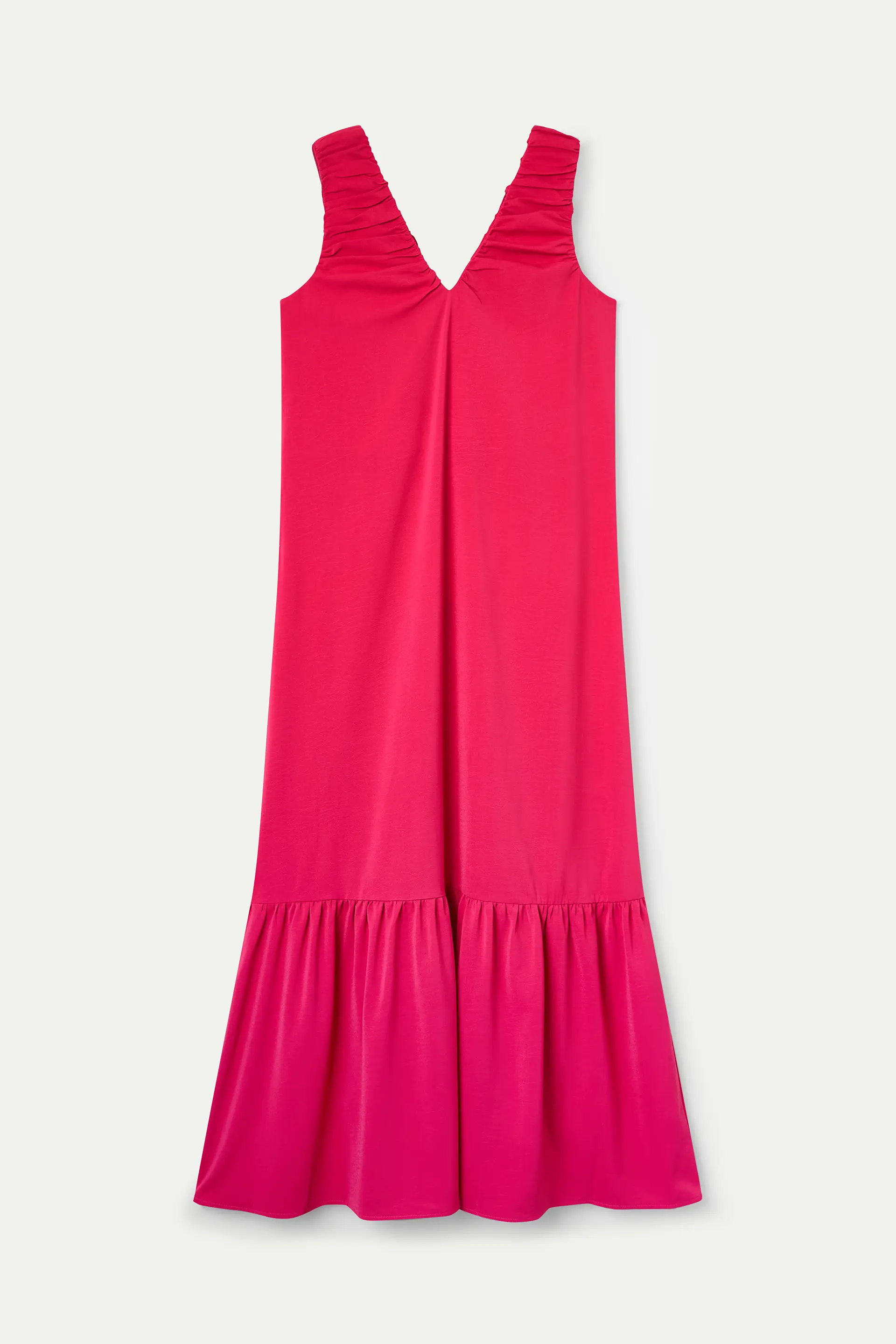 Vestido largo fucsia con escote pico - Image 2
