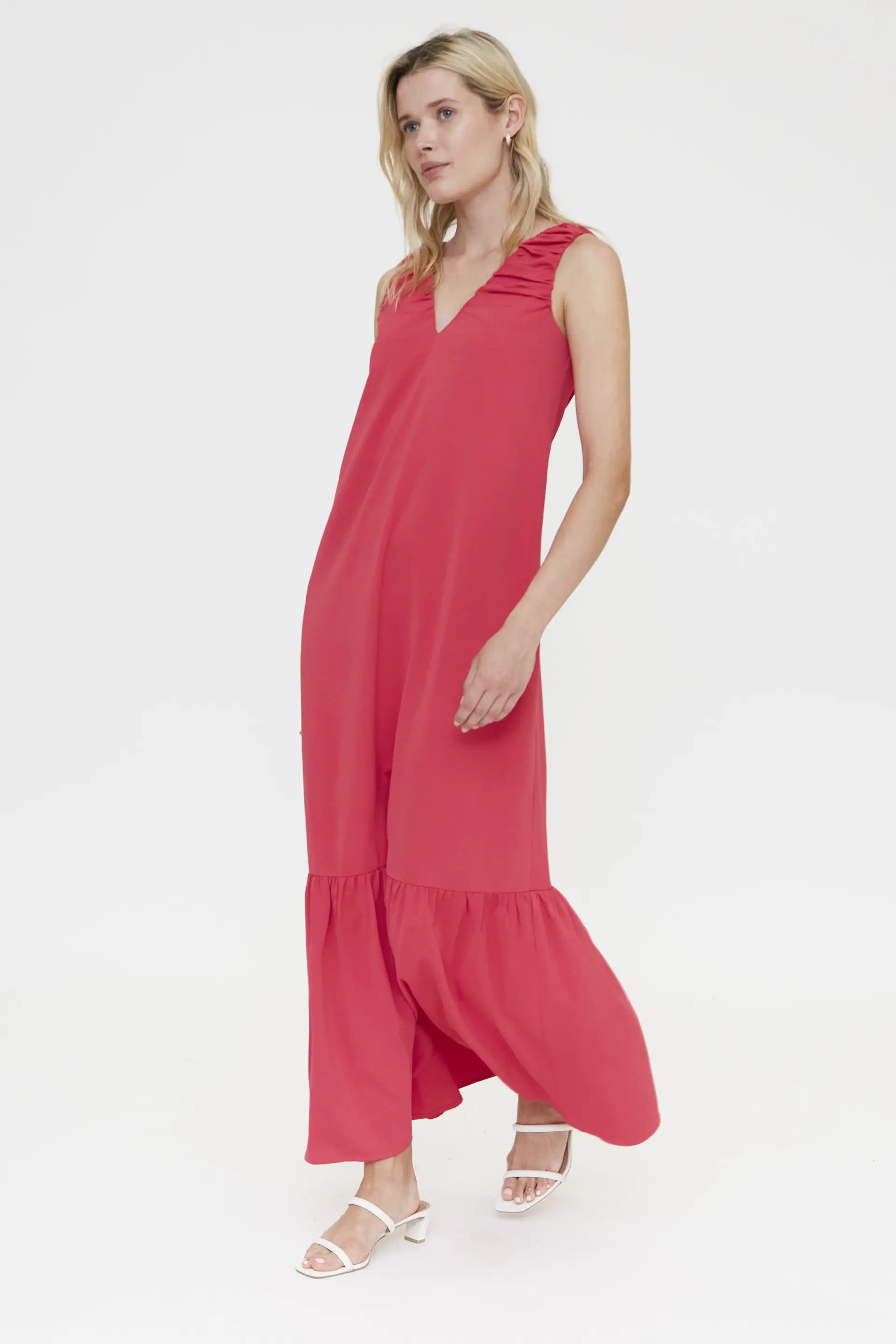 Vestido largo fucsia con escote pico - Image 5