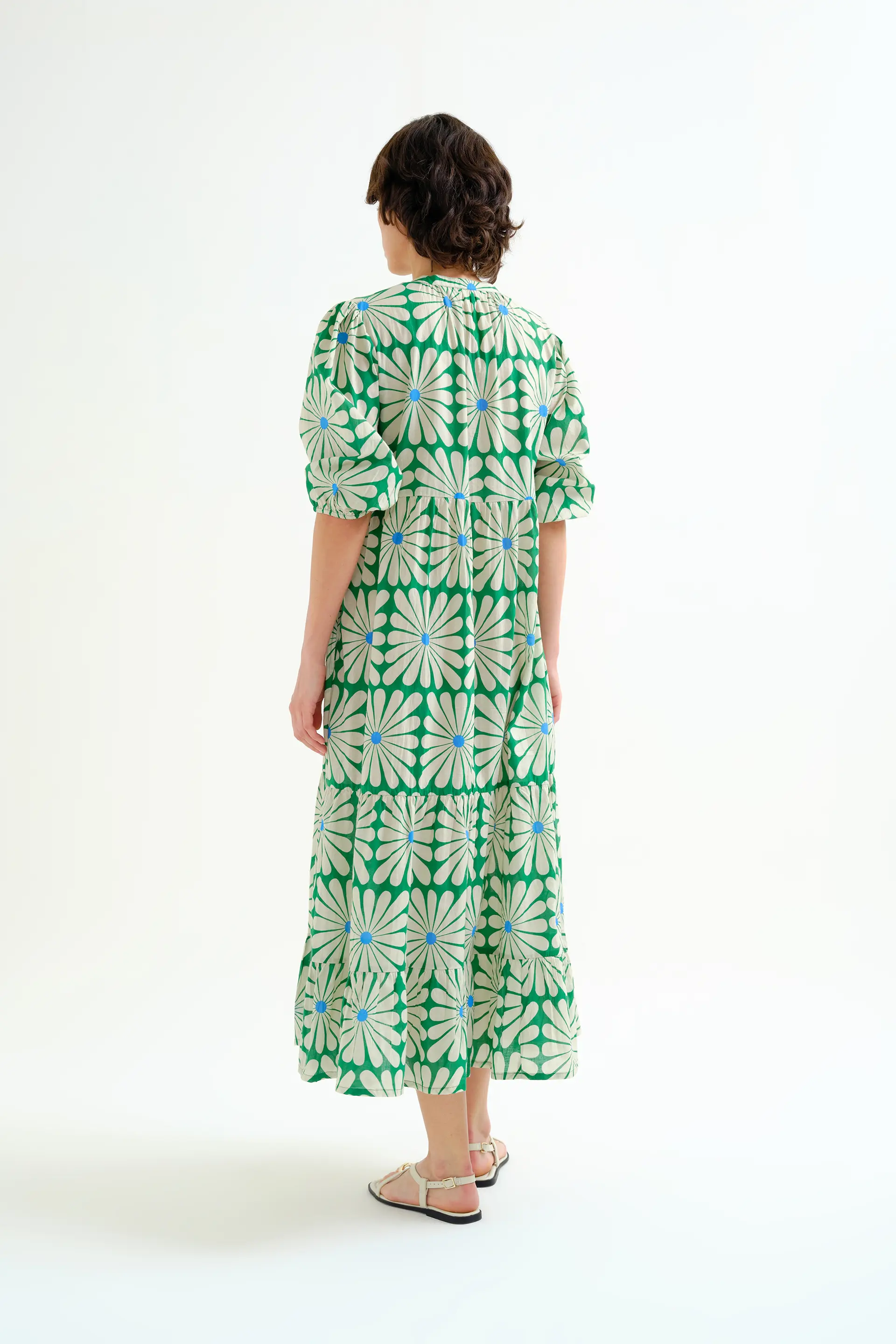 Vestido largo playero con estampado Olive Flower Green - Image 3