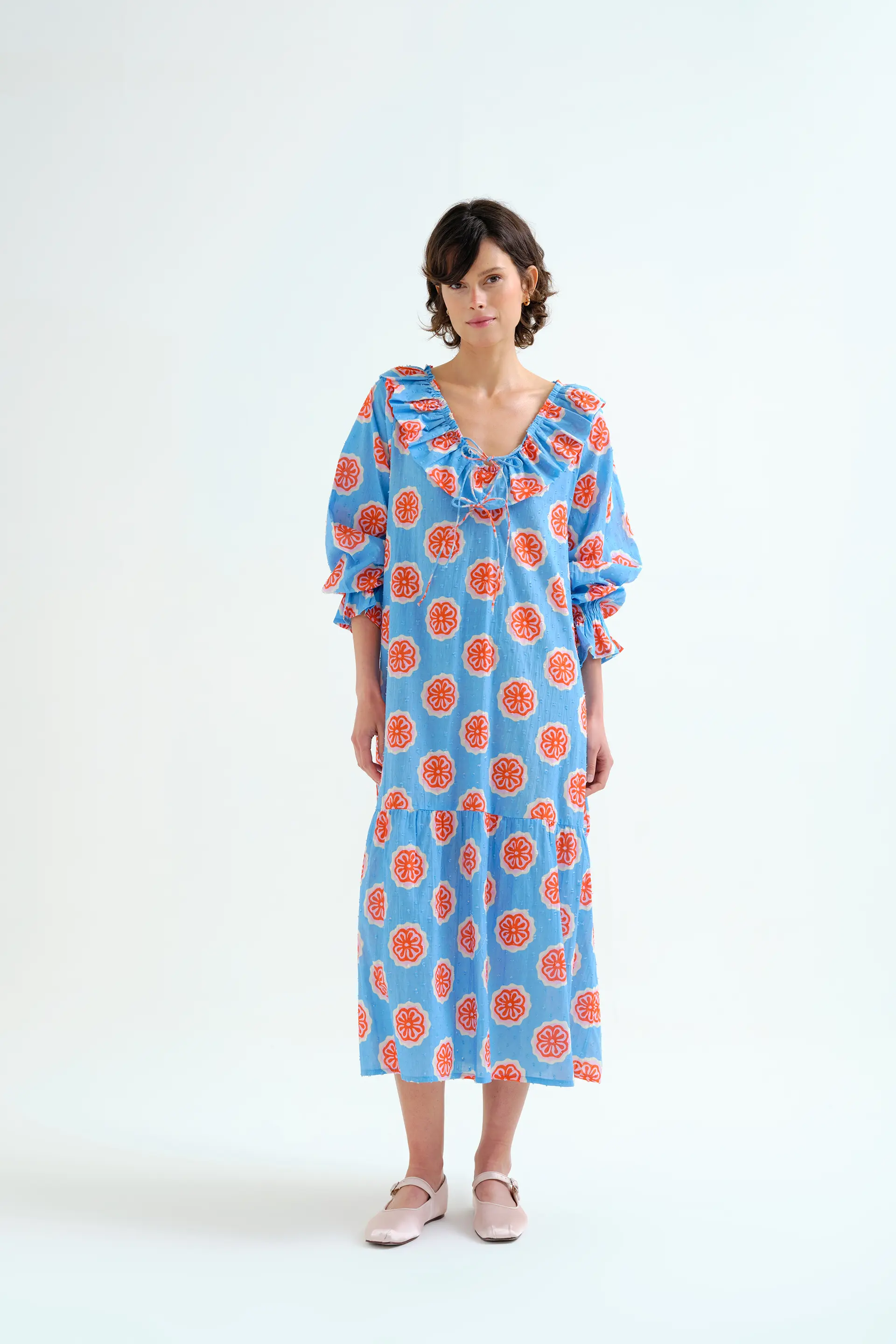 Vestido largo playero con estampado Red bloom flowers